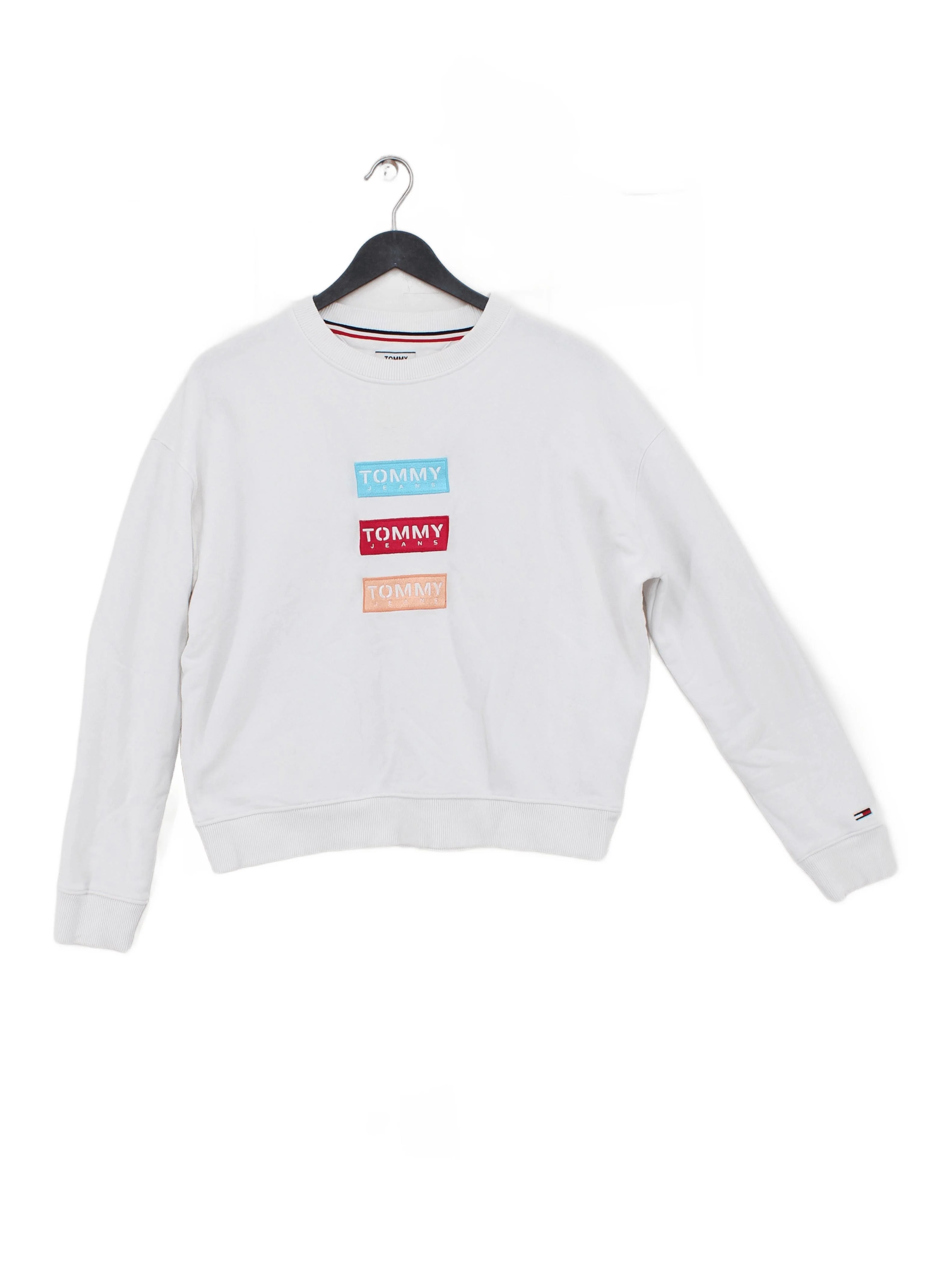 Tommy Jeans Women's Hoodie XS White Graphic Cotton with Polyester Pullover