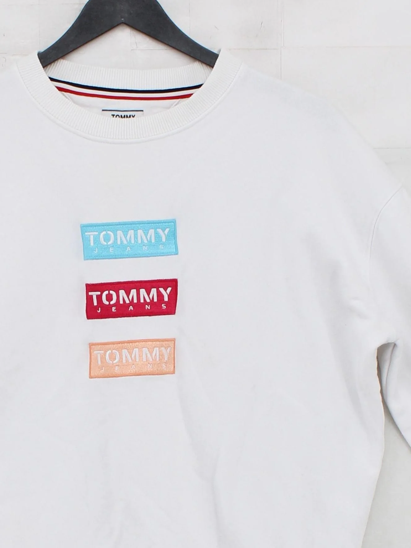 Tommy Jeans Women's Hoodie XS White Graphic Cotton with Polyester Pullover - Image 3