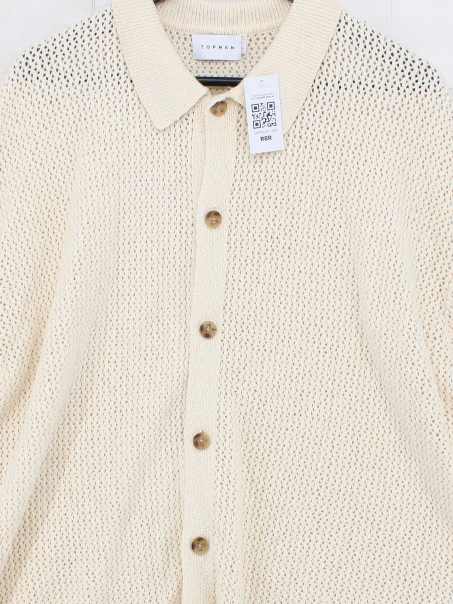 Topman Men's Cardigan L Cream Cotton with Nylon Collared Cardigan New with tags - Image 3