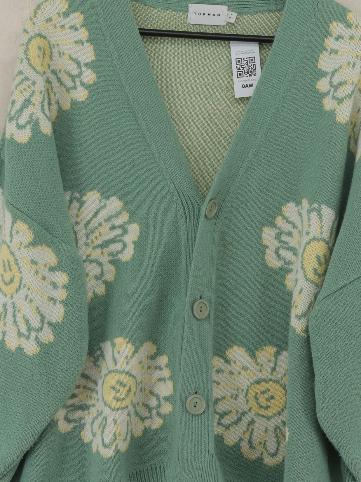 Topman Men's Cardigan M Green Floral 100% Other V-Neck Cardigan - Image 3
