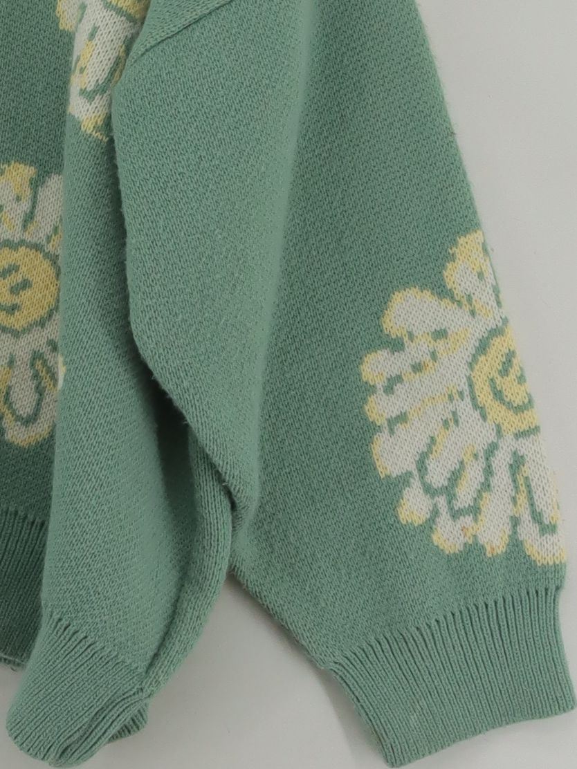 Topman Men's Cardigan M Green Floral 100% Other V-Neck Cardigan - Image 4