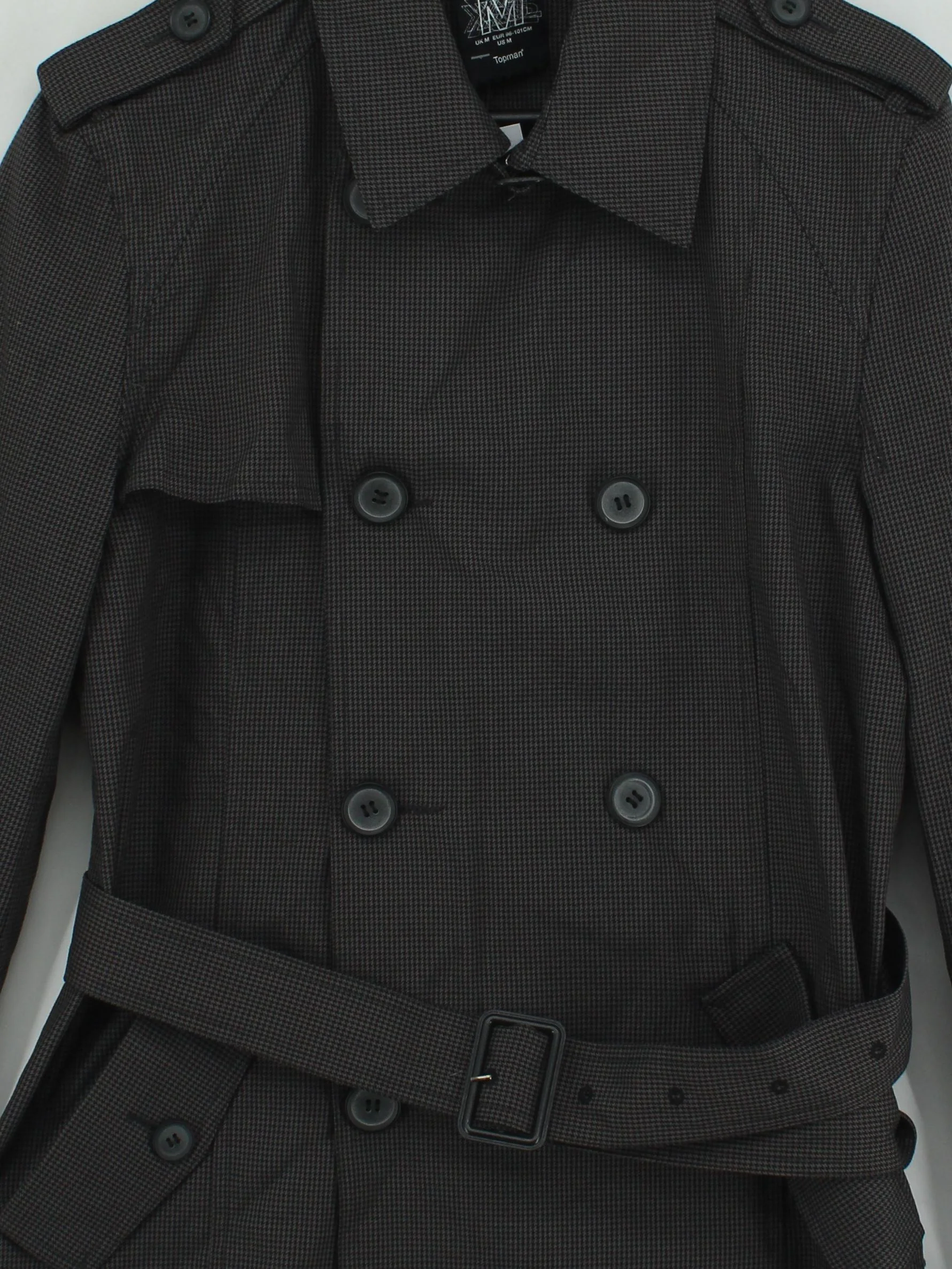 Topman Men's Coat M Black Striped Polyester with Viscose Trench Coat - Image 3