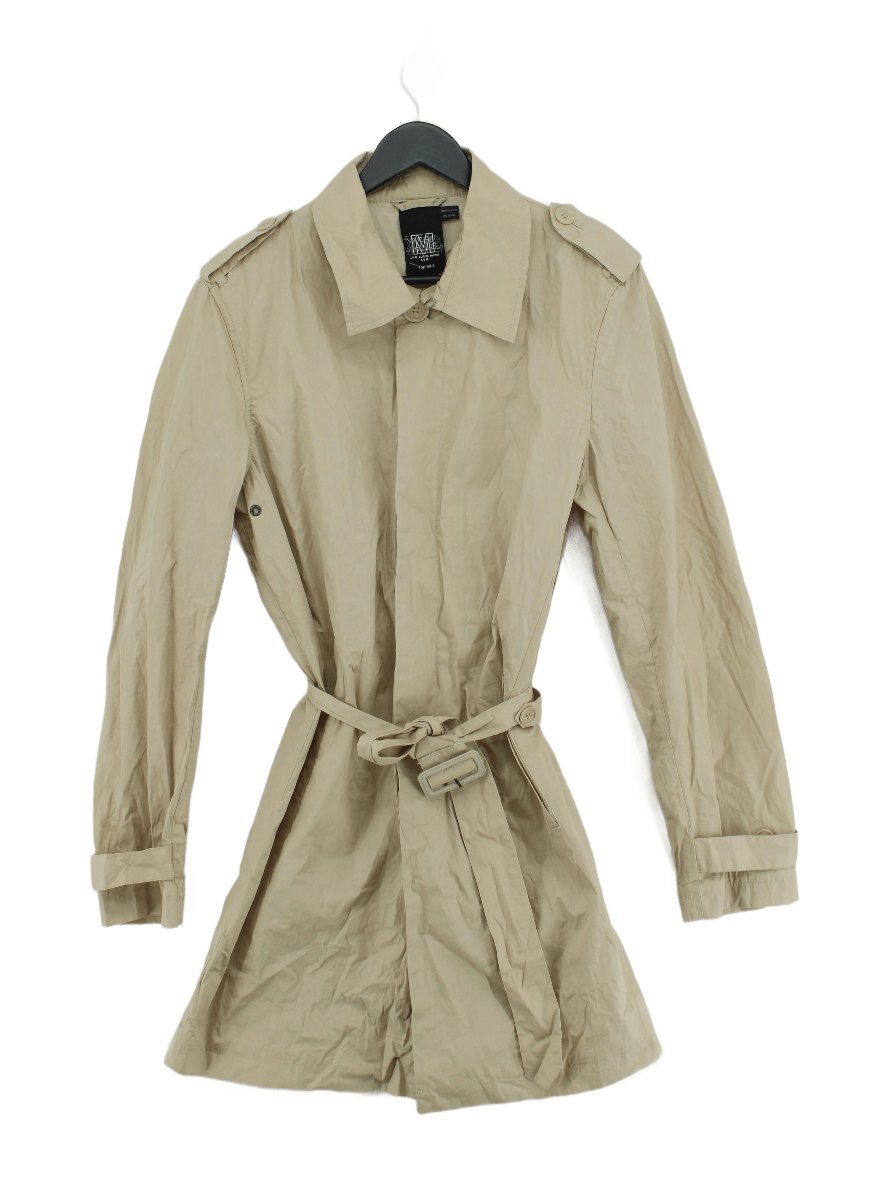 Topman Men's Coat M Tan Cotton with Polyester, Cotton Trench Coat