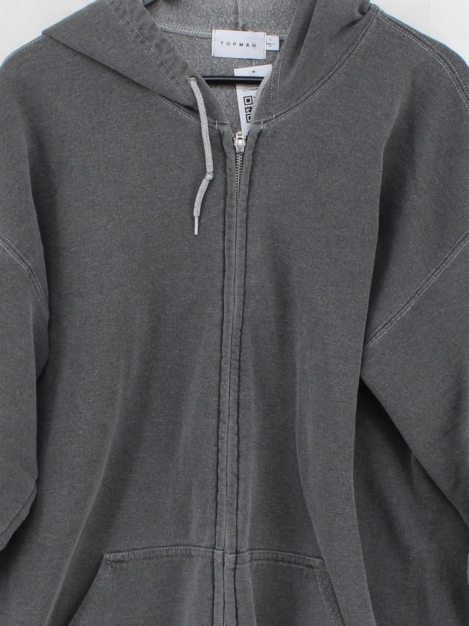 Topman Men's Hoodie L Grey Cotton with Polyester, Elastane Pullover - Image 3
