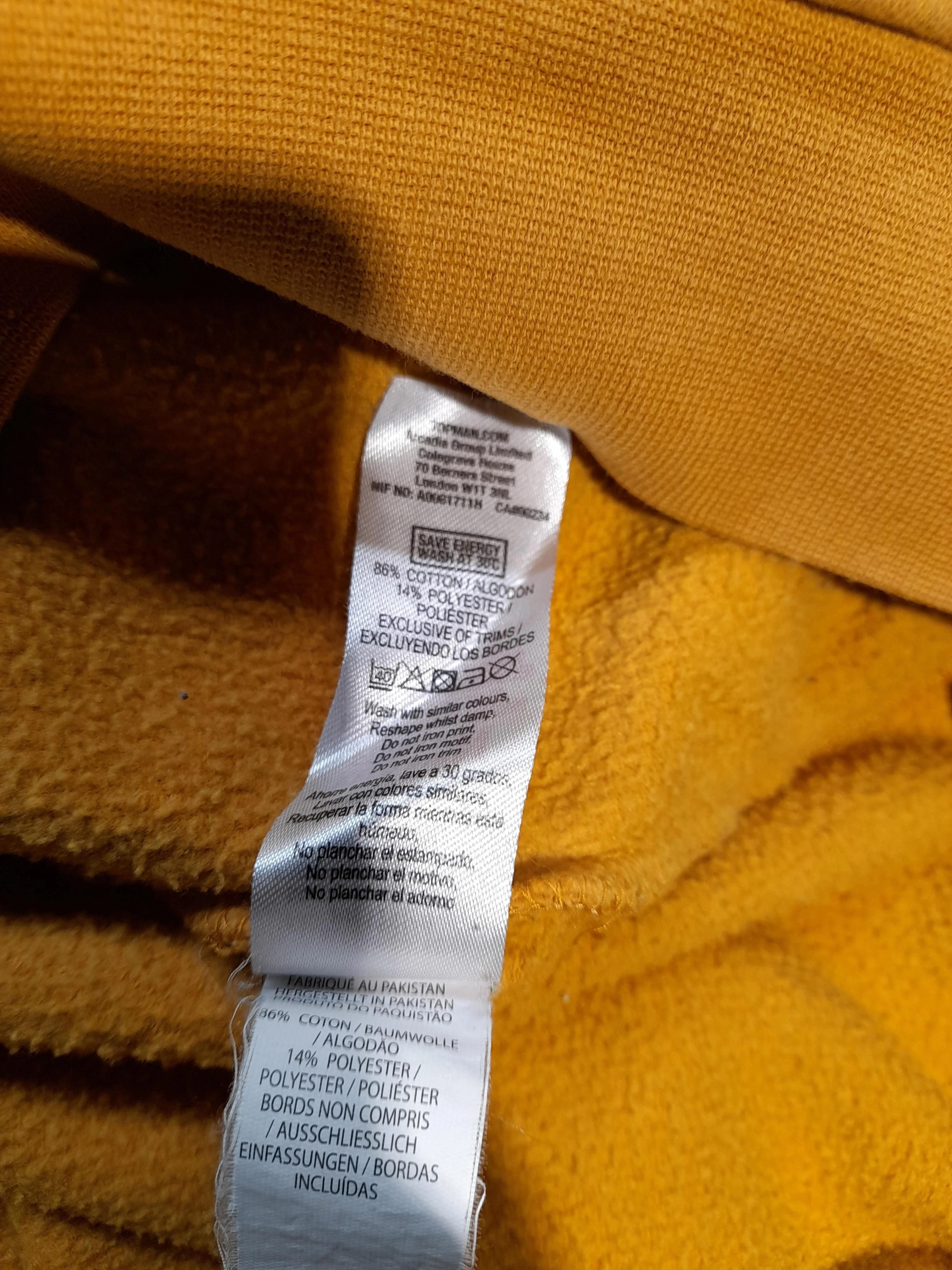 Topman Men's Hoodie S Yellow Cotton with Polyester Pullover - Image 6