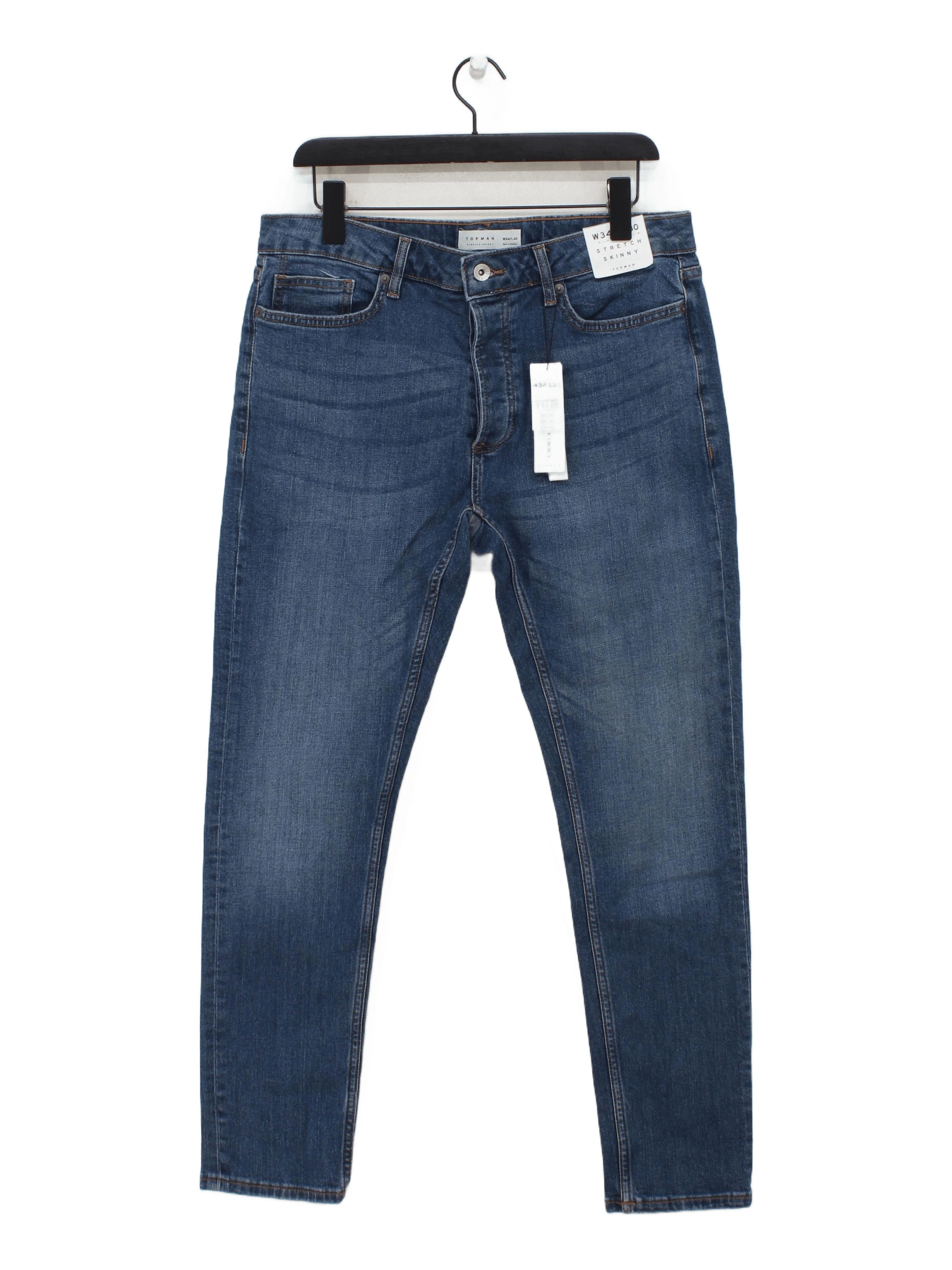 Topman Men's Jeans W 34 in; L 30 in Blue Cotton with Elastane Skinny