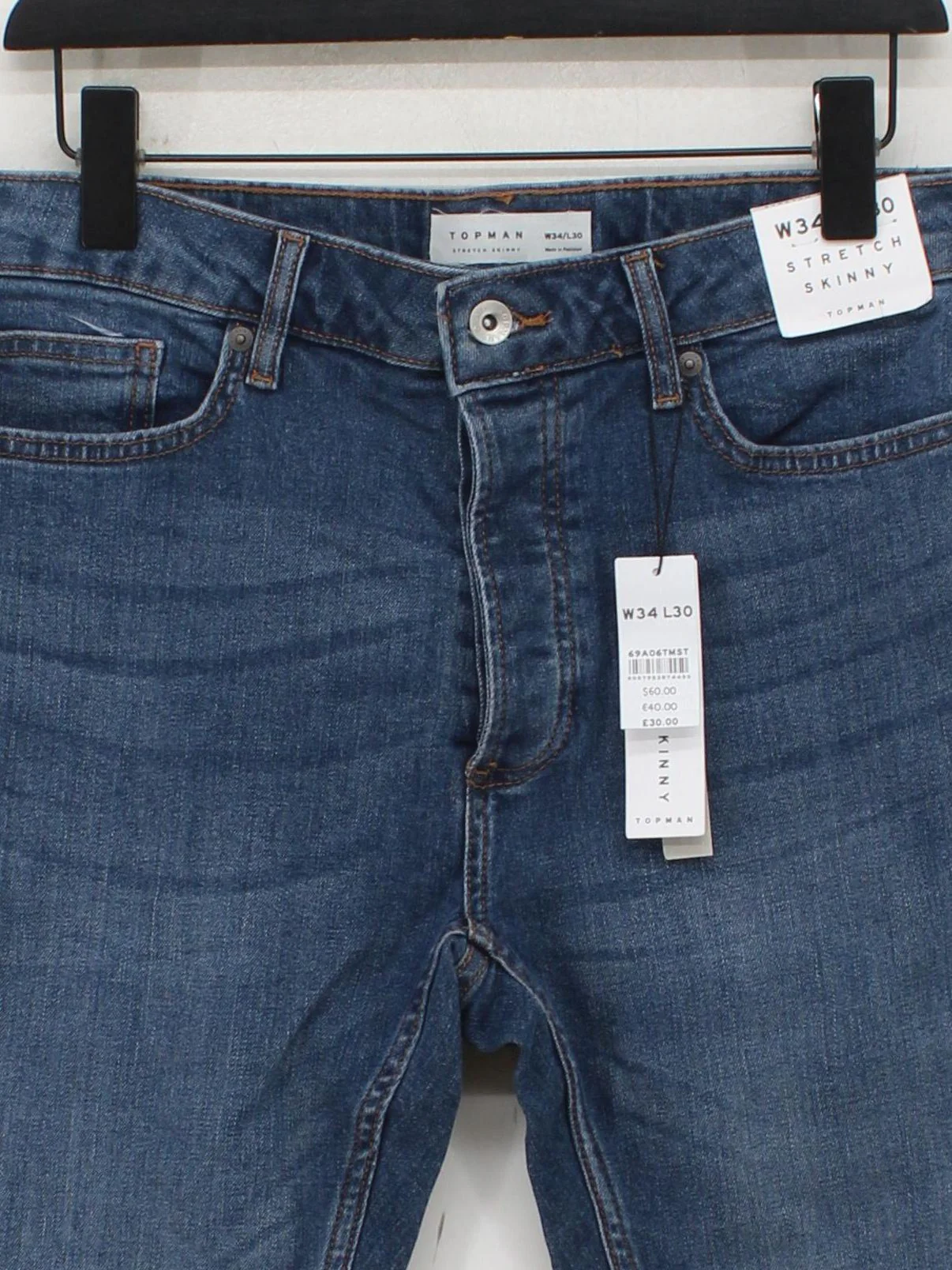 Topman Men's Jeans W 34 in; L 30 in Blue Cotton with Elastane Skinny - Image 3