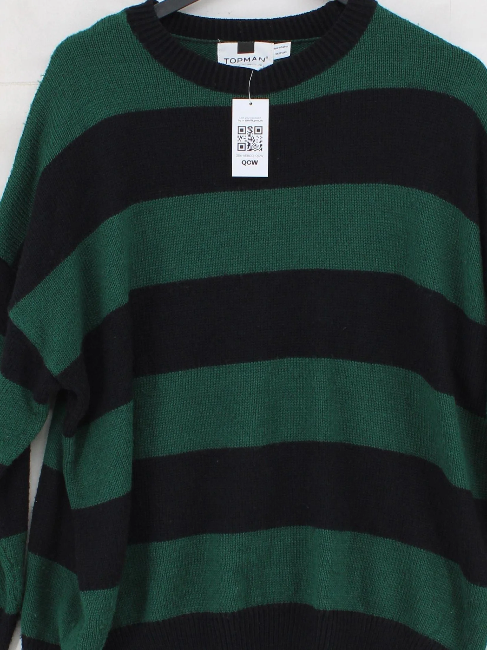 Topman Men's Jumper L Green Striped 100% Acrylic Round Neck Pullover - Image 3