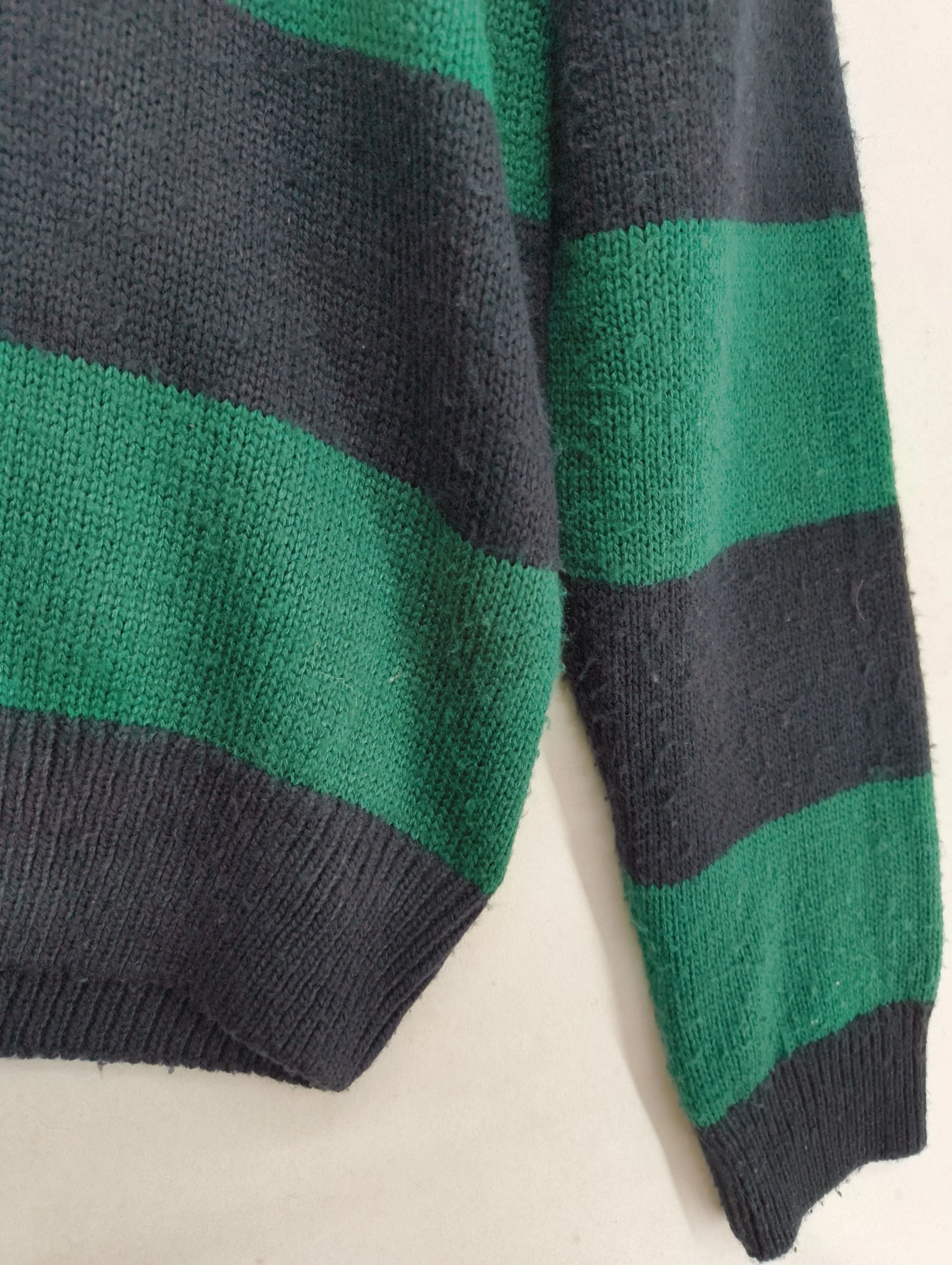 Topman Men's Jumper L Green Striped 100% Acrylic Round Neck Pullover - Image 5