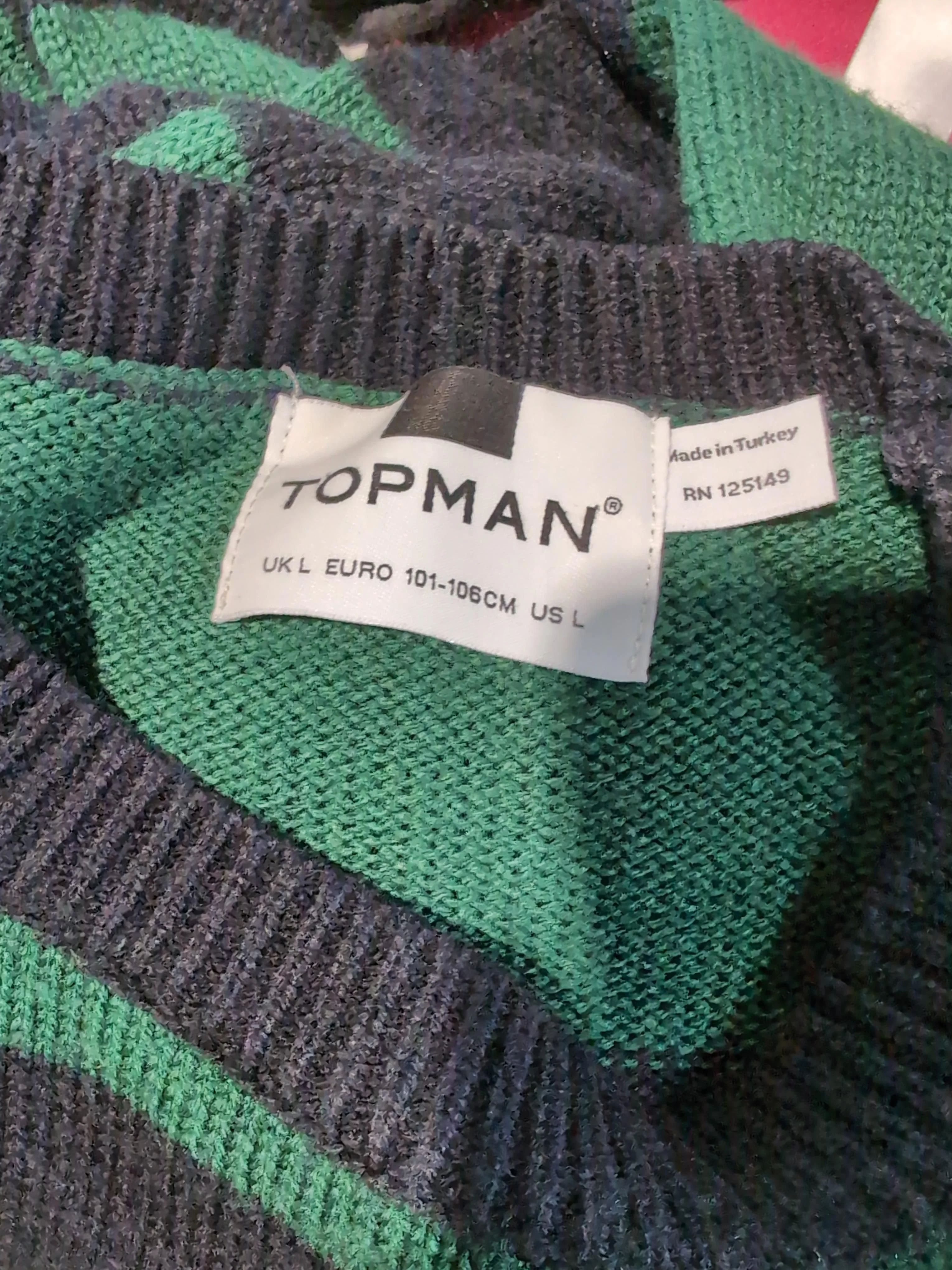 Topman Men's Jumper L Green Striped 100% Acrylic Round Neck Pullover - Image 6