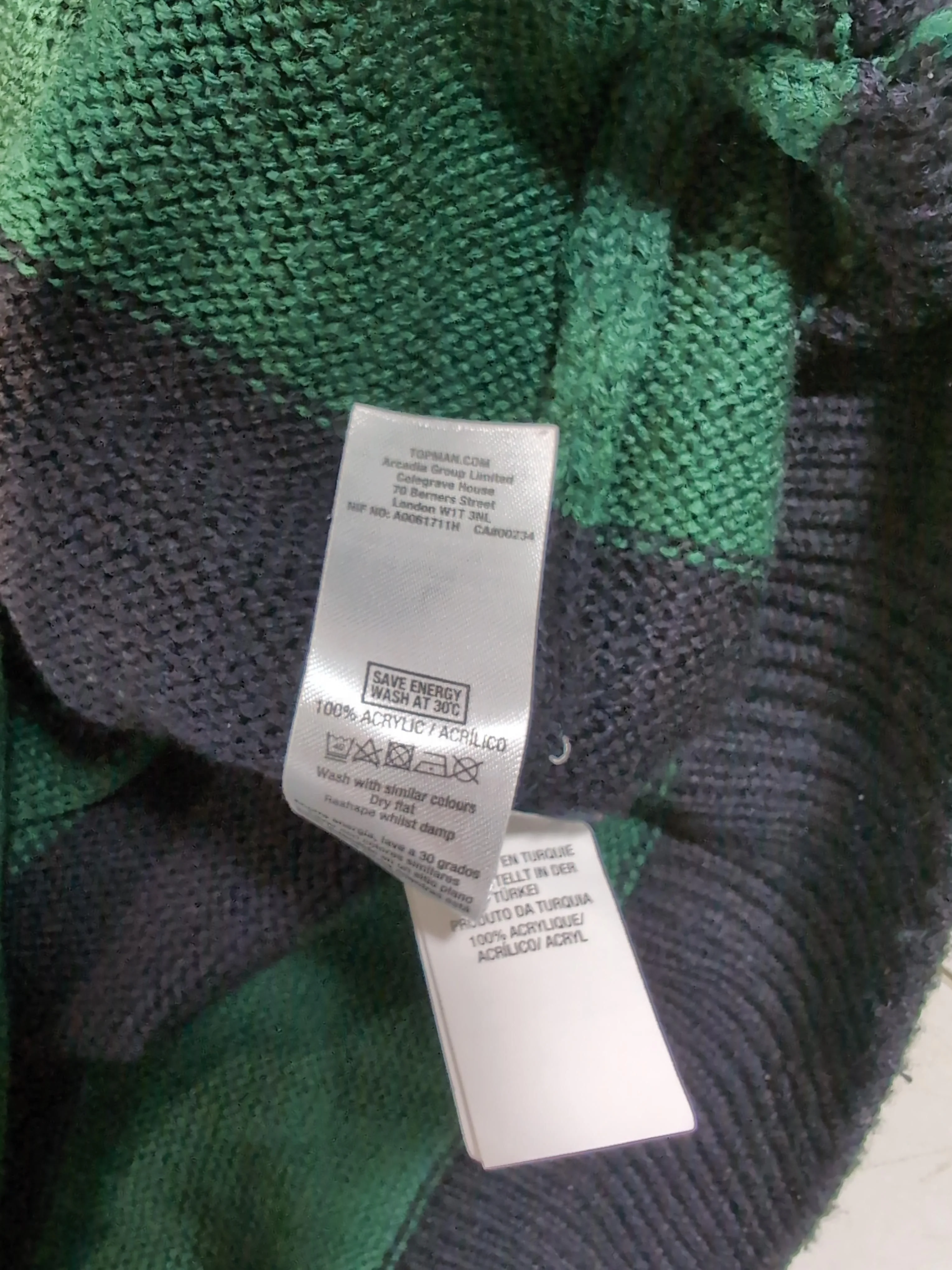 Topman Men's Jumper L Green Striped 100% Acrylic Round Neck Pullover - Image 7