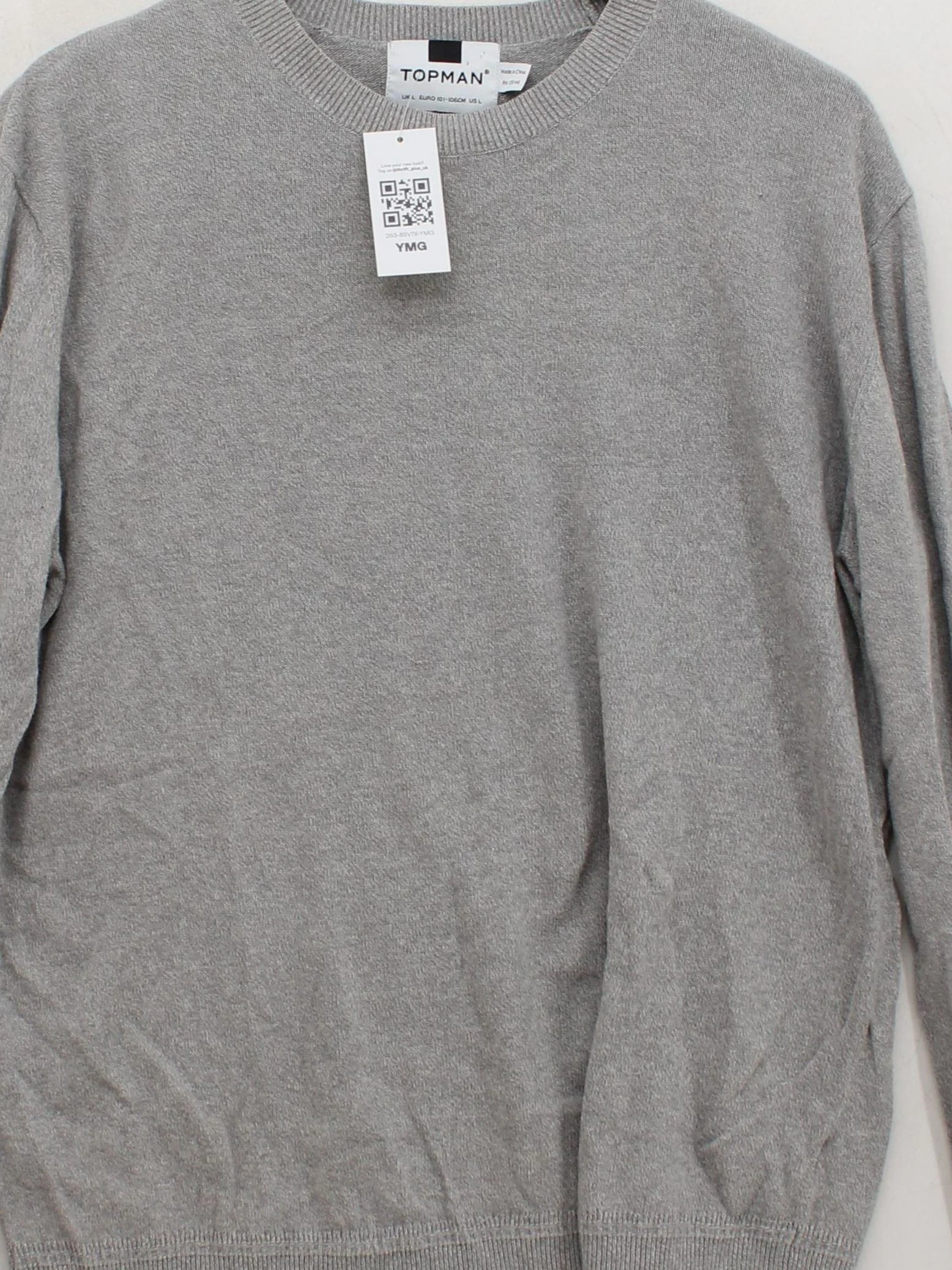 Topman Men's Jumper L Grey 100% Cotton Round Neck Pullover - Image 3