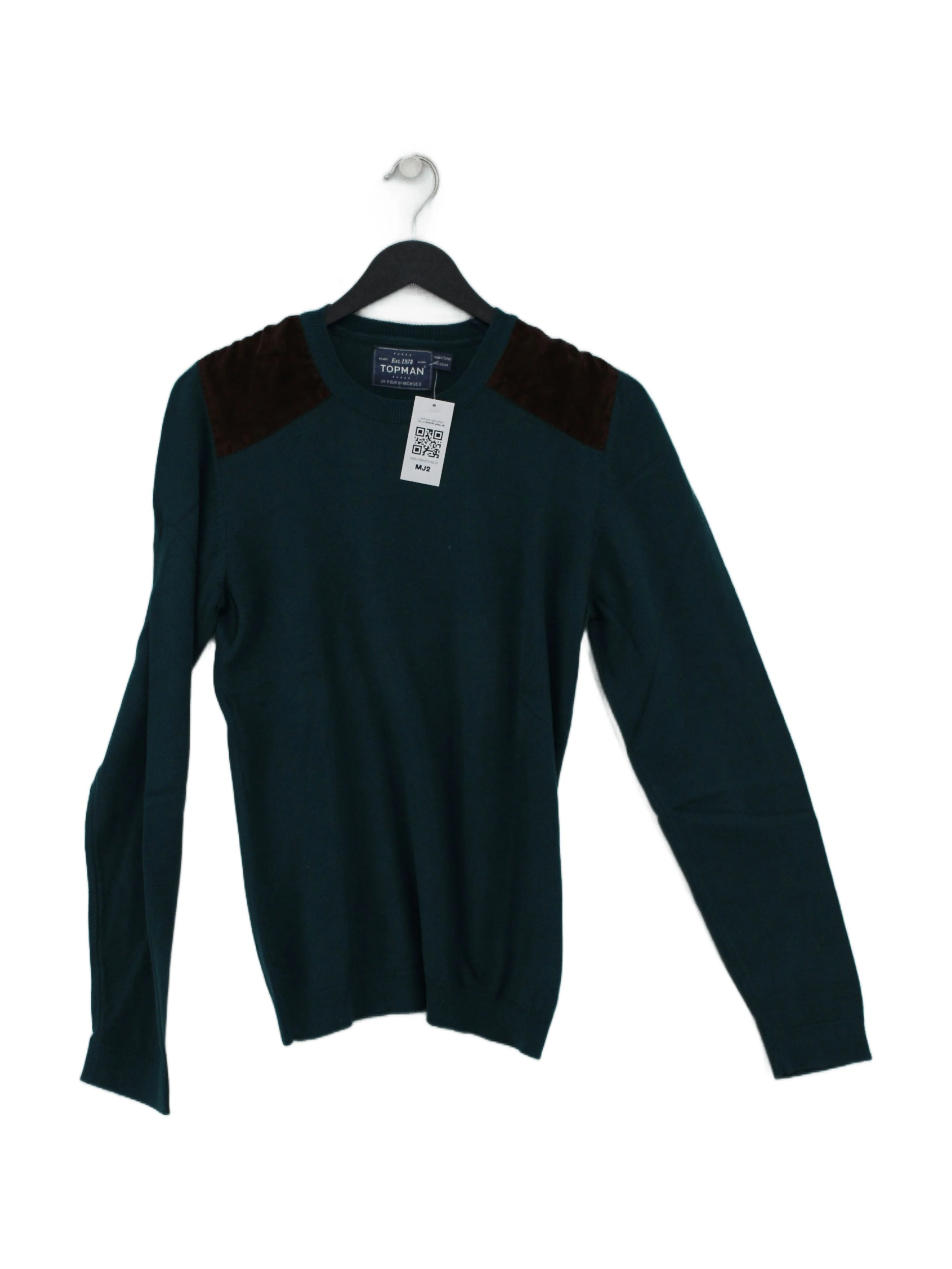Topman Men's Jumper S Green Cotton with Polyester, Viscose Crew Neck Pullover