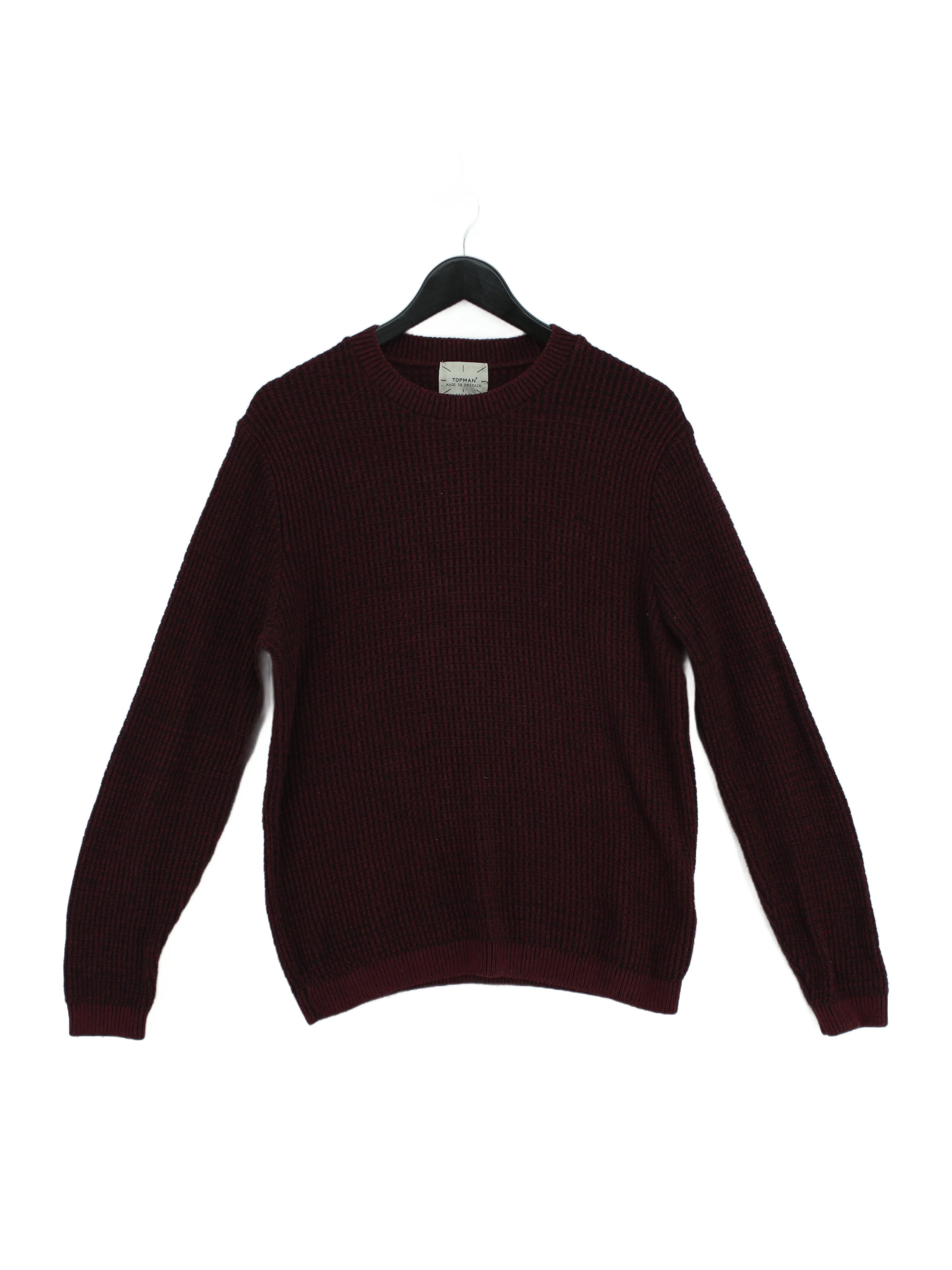 Topman Men's Jumper S Red Cotton with Acrylic, Viscose, Polyester Pullover