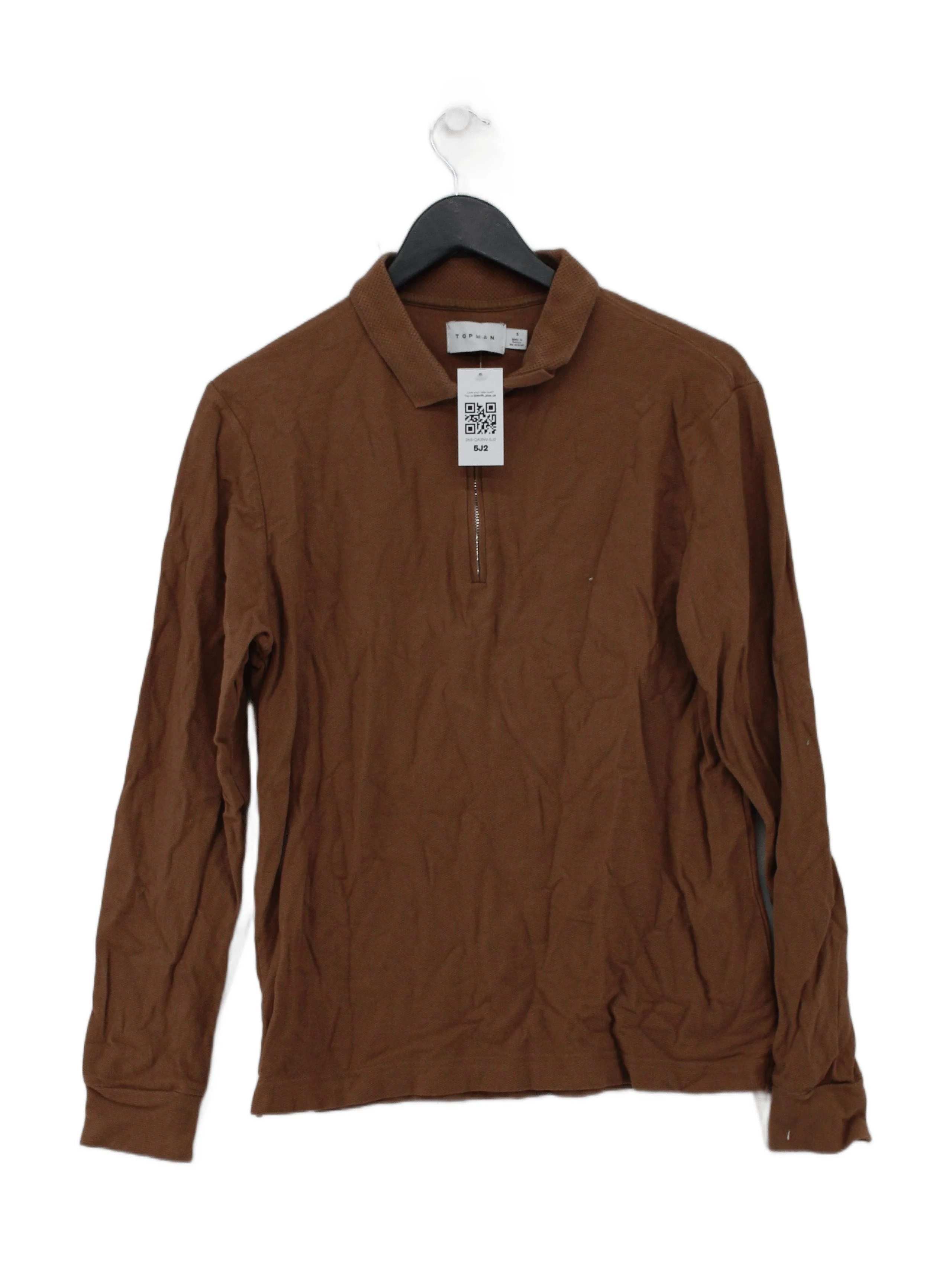 Topman Men's Polo S Brown 100% Cotton Basic