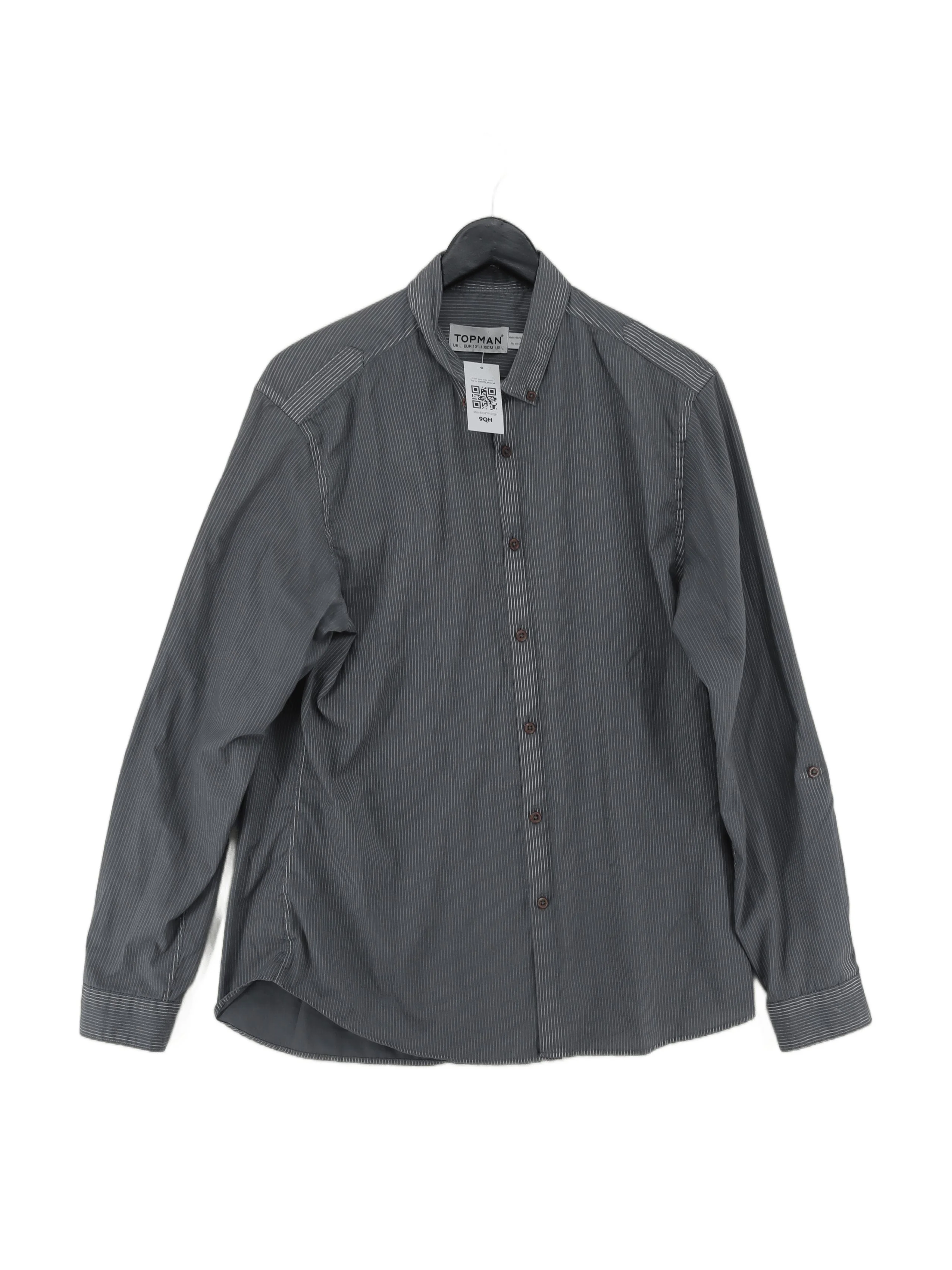 Topman Men's Shirt L Grey Striped 100% Cotton Basic