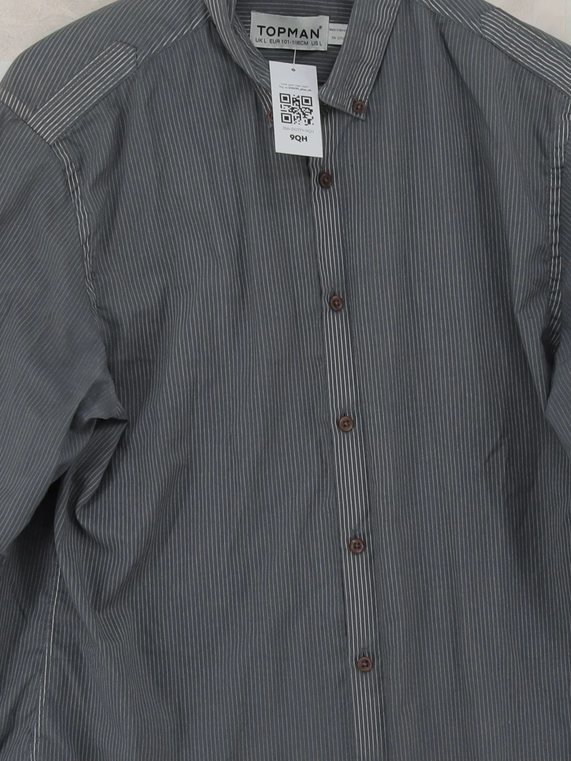 Topman Men's Shirt L Grey Striped 100% Cotton Basic - Image 3