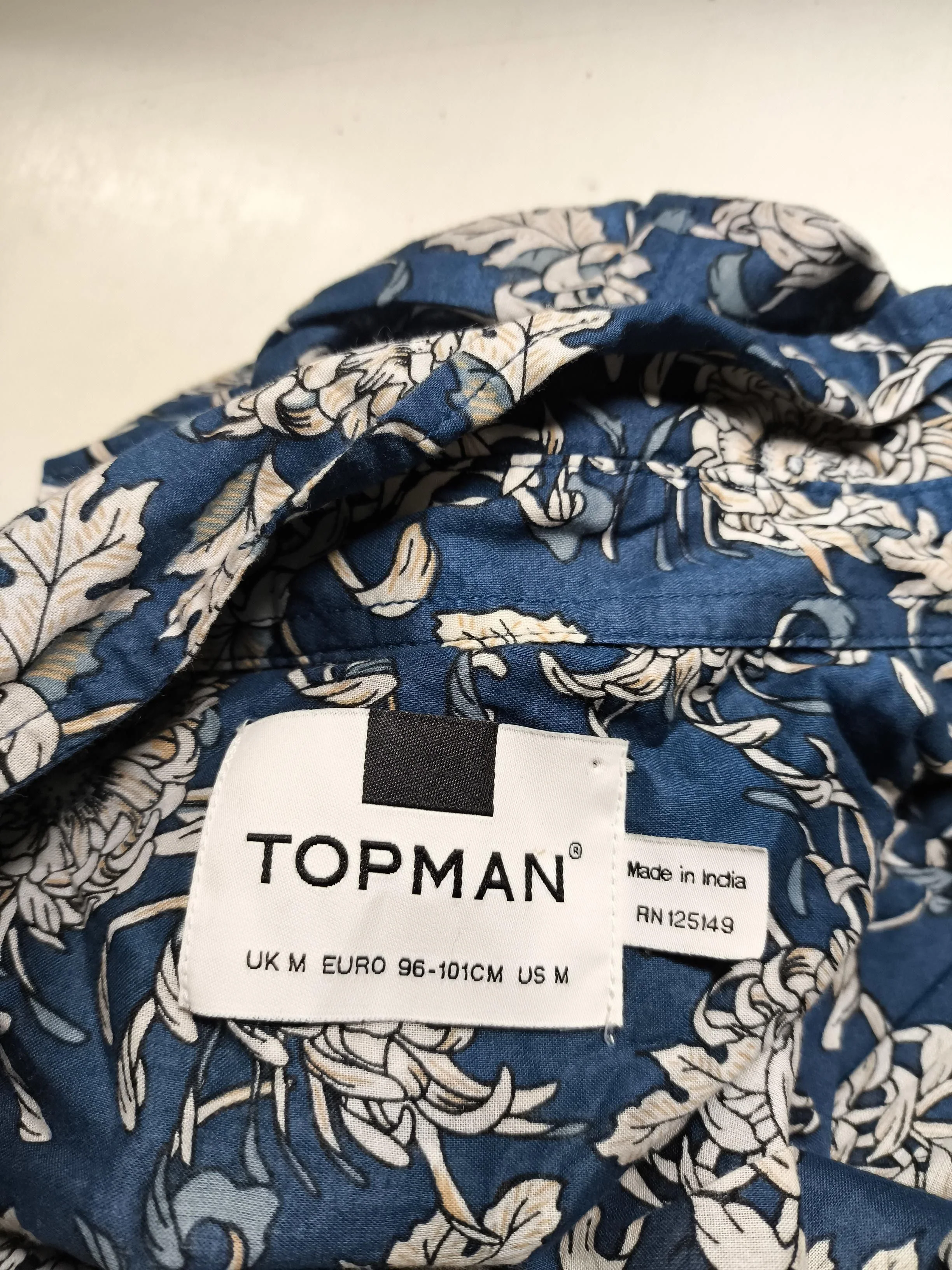 Topman Men's Shirt M Blue Floral 100% Cotton Basic - Image 5