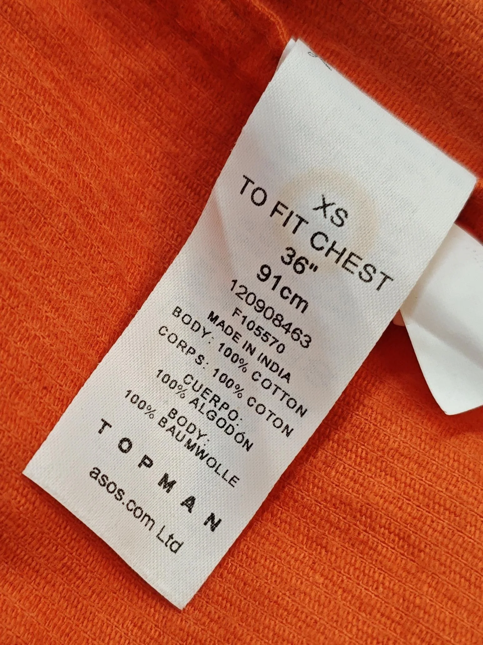Topman Men's Shirt XS Orange 100% Cotton Basic - Image 6