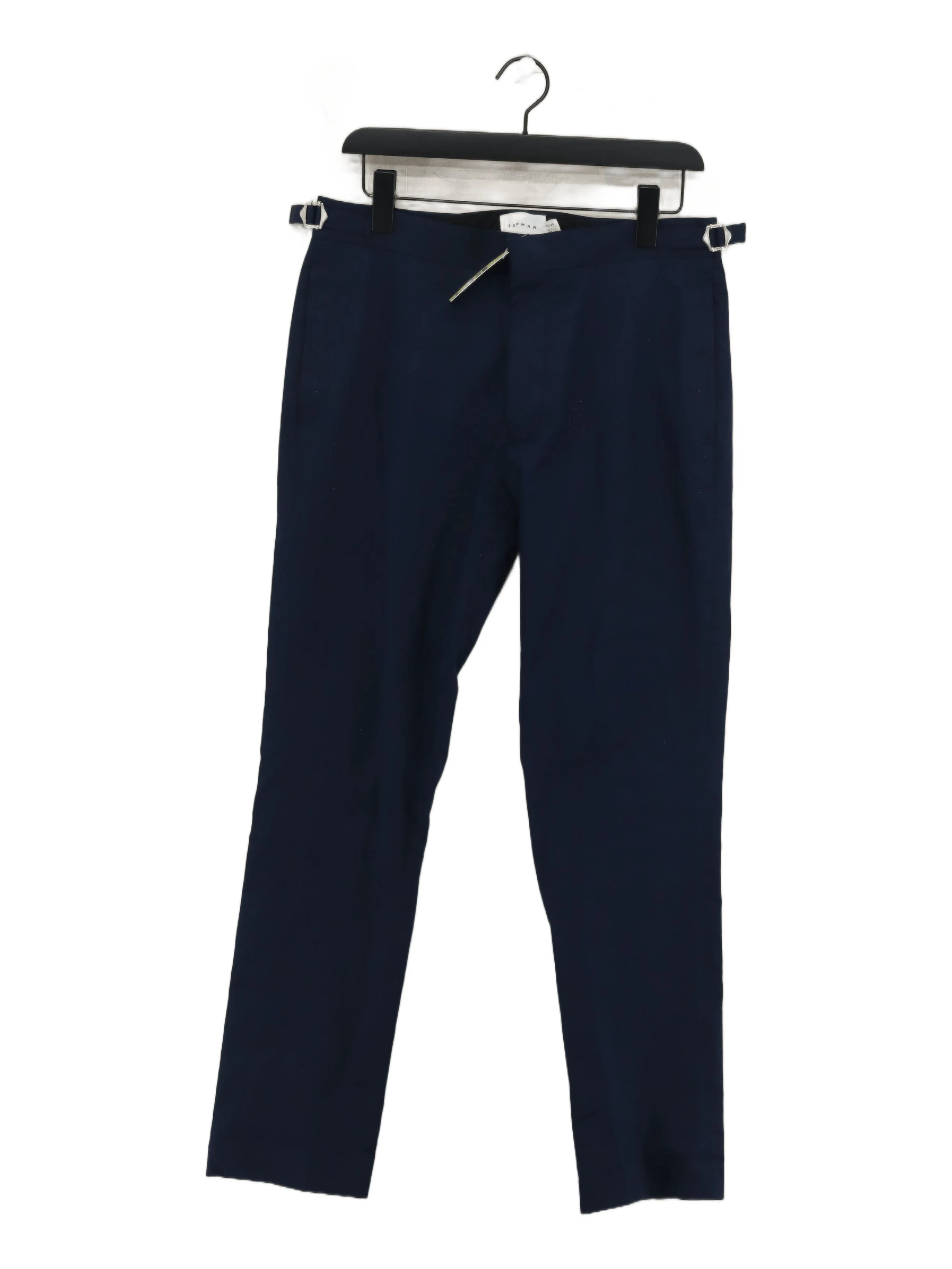 Topman Men's Suit Trousers W 32 in Blue Cotton with Elastane Dress Pants