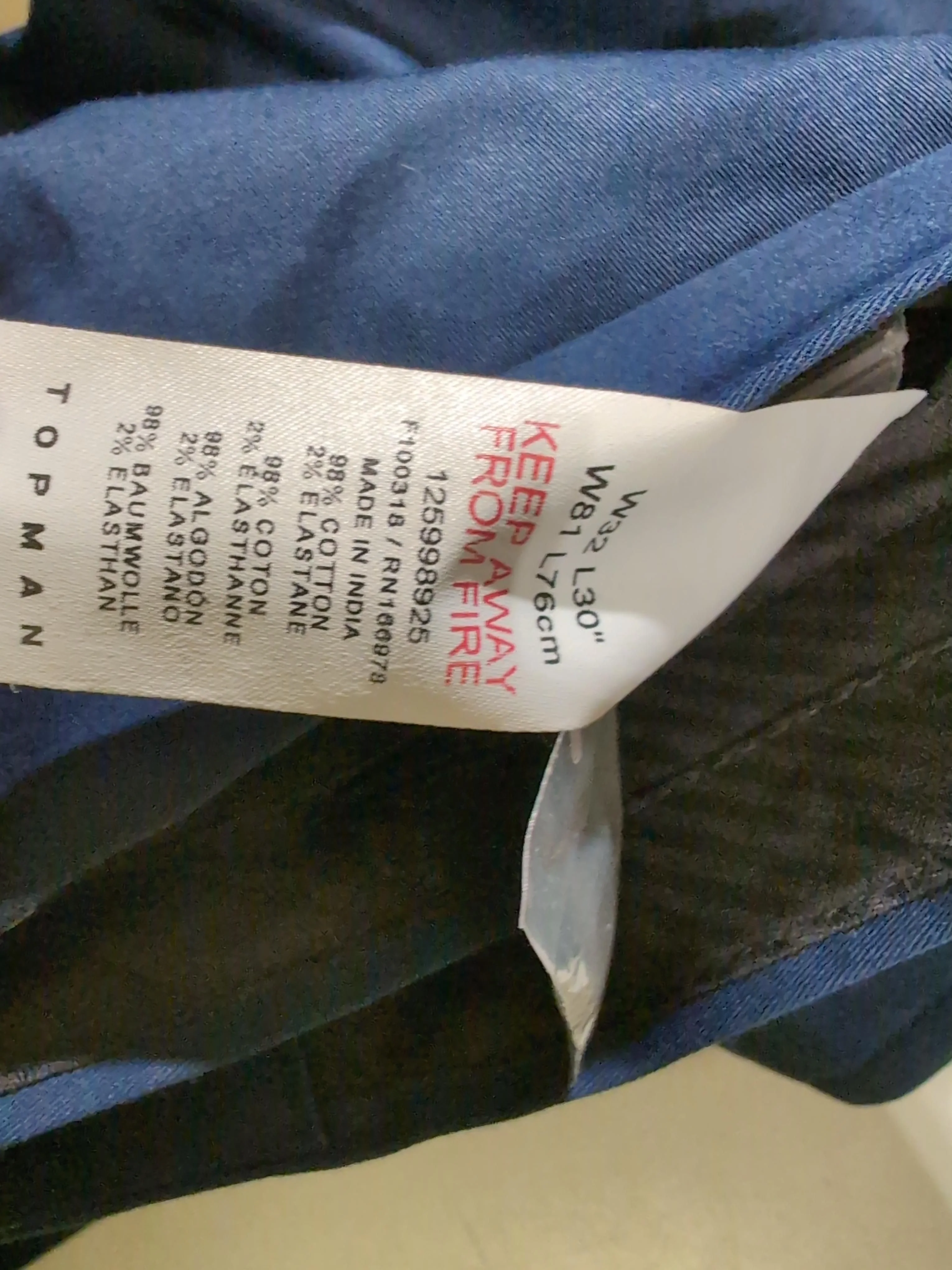 Topman Men's Suit Trousers W 32 in Blue Cotton with Elastane Dress Pants - Image 6