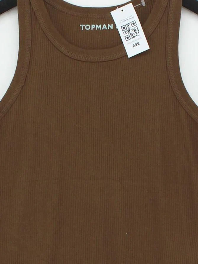 Topman Men's T-Shirt M Brown 100% Cotton Sleeveless Round Neck Basic - Image 3