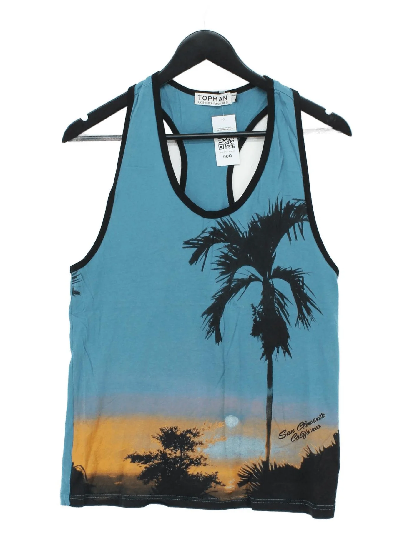 Topman Men's T-Shirt S Blue Graphic 100% Cotton Sleeveless Round Neck Basic
