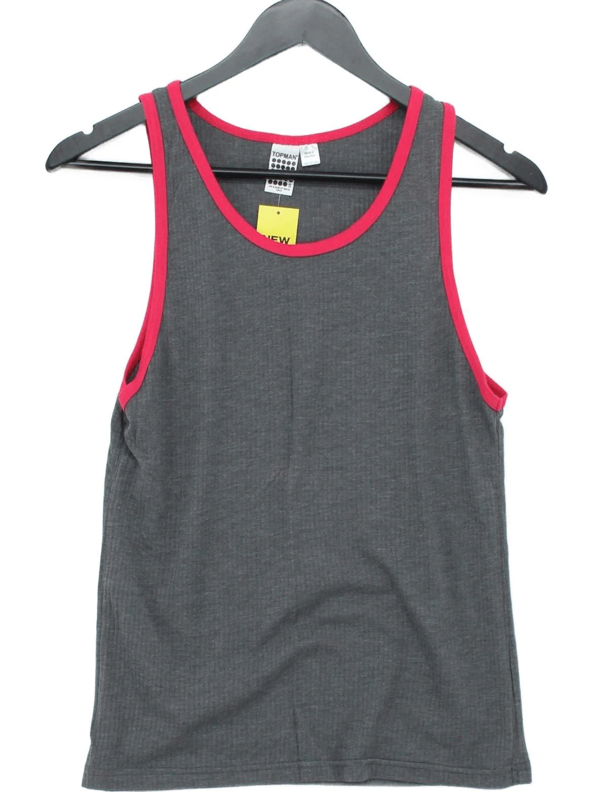 Topman Men's T-Shirt S Grey Cotton with Polyester Sleeveless Round Neck Basic