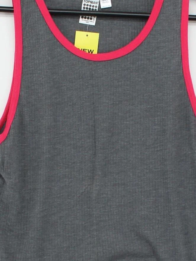 Topman Men's T-Shirt S Grey Cotton with Polyester Sleeveless Round Neck Basic - Image 3