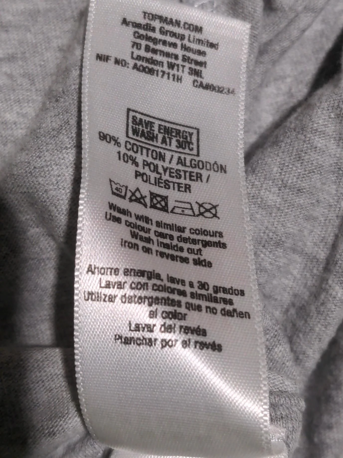 Topman Men's T-Shirt S Grey Graphic Cotton with Polyester Basic - Image 7