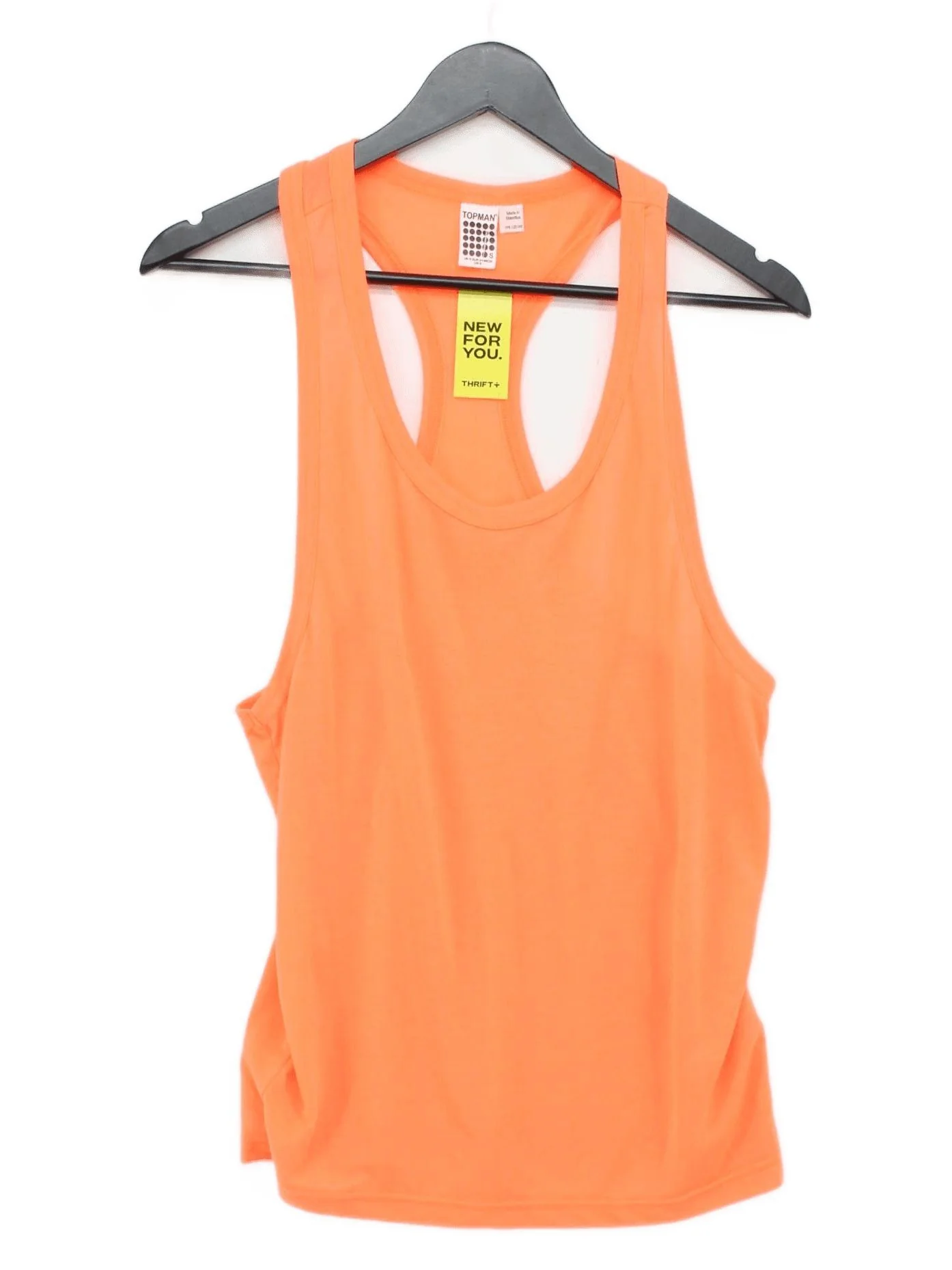 Topman Men's T-Shirt S Orange 100% Polyester Sleeveless Round Neck Basic