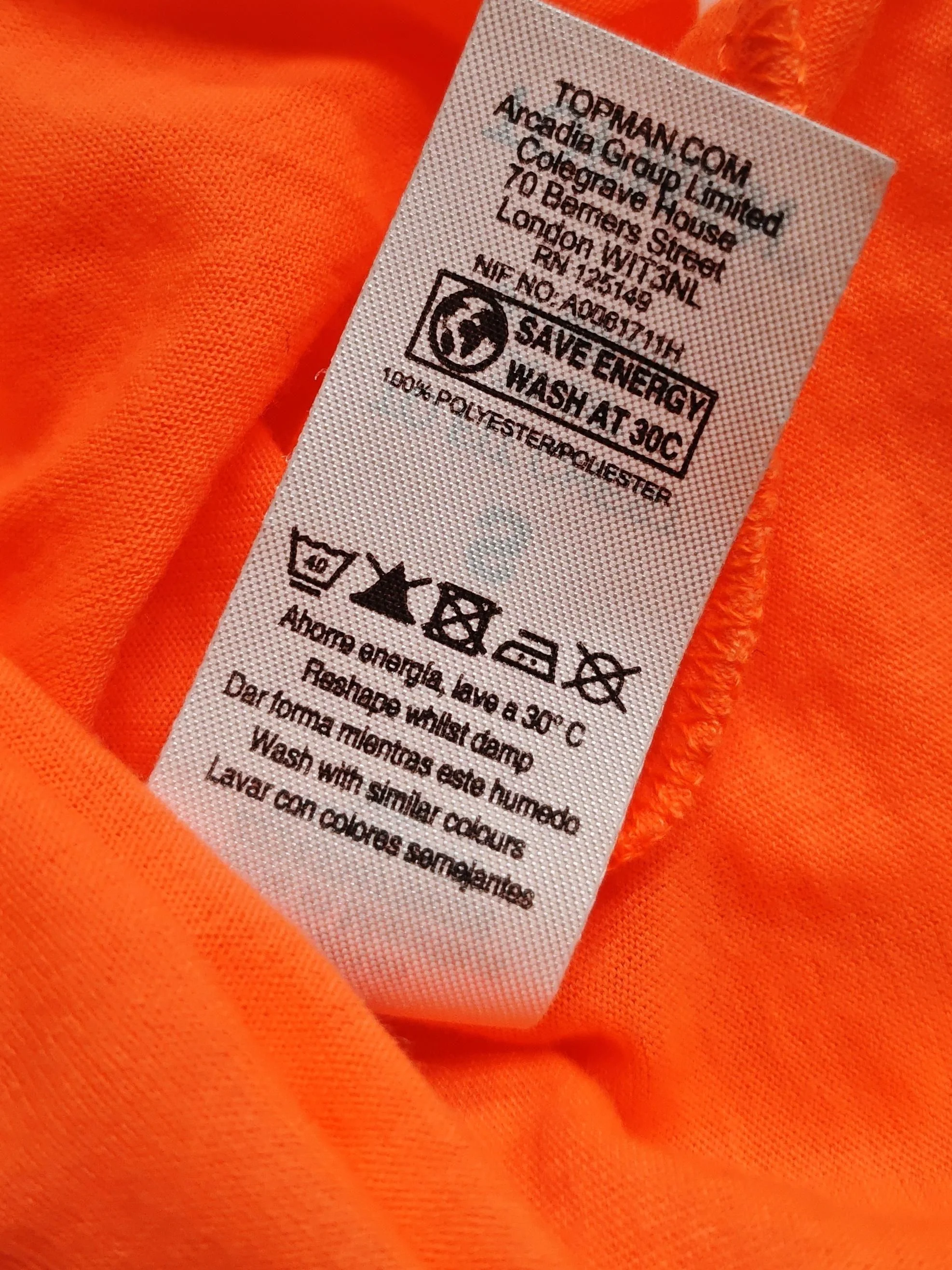 Topman Men's T-Shirt S Orange 100% Polyester Sleeveless Round Neck Basic - Image 6