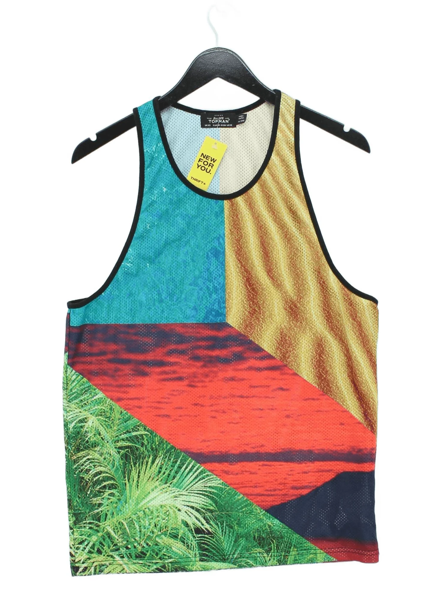 Topman Men's T-Shirt XS Multi Polyester with Cotton Sleeveless Round Neck Basic