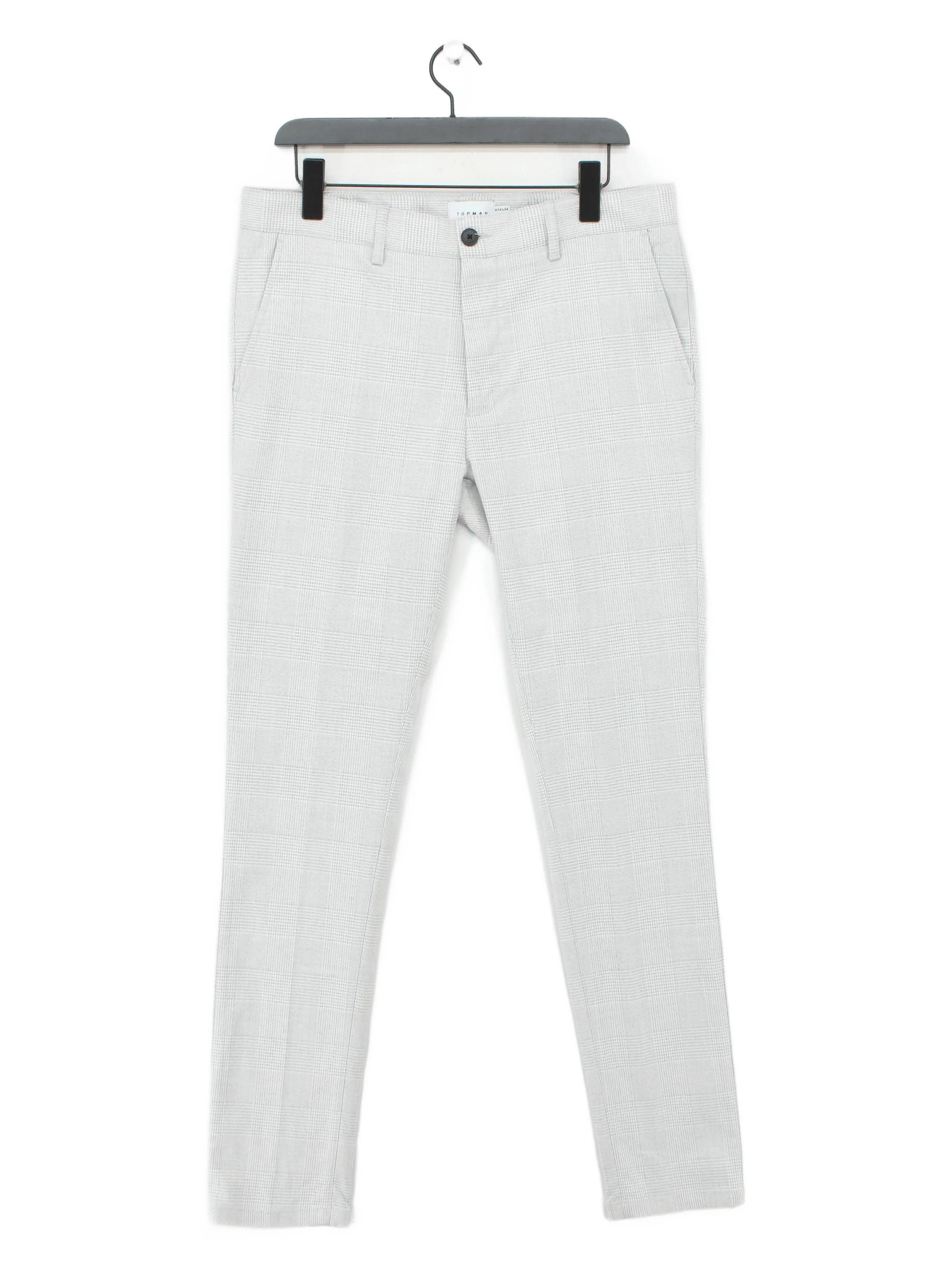 Topman Men's Trousers W 34 in Grey Polyester with Viscose, Elastane Chino