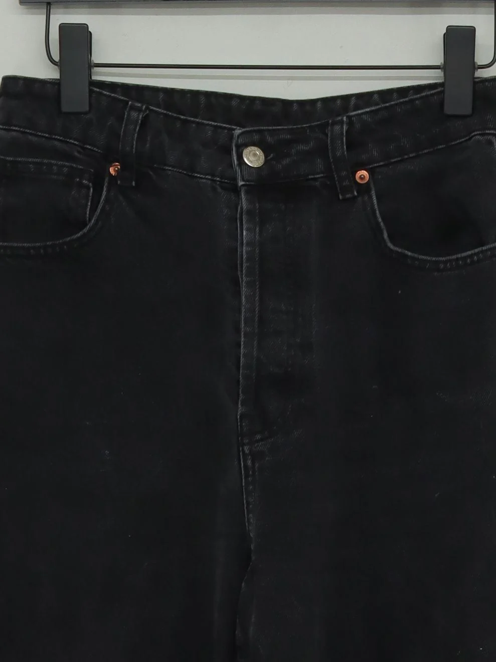 Topshop Men's Jeans W 28 in; L 32 in Black Cotton with Polyester Wide-Leg - Image 3