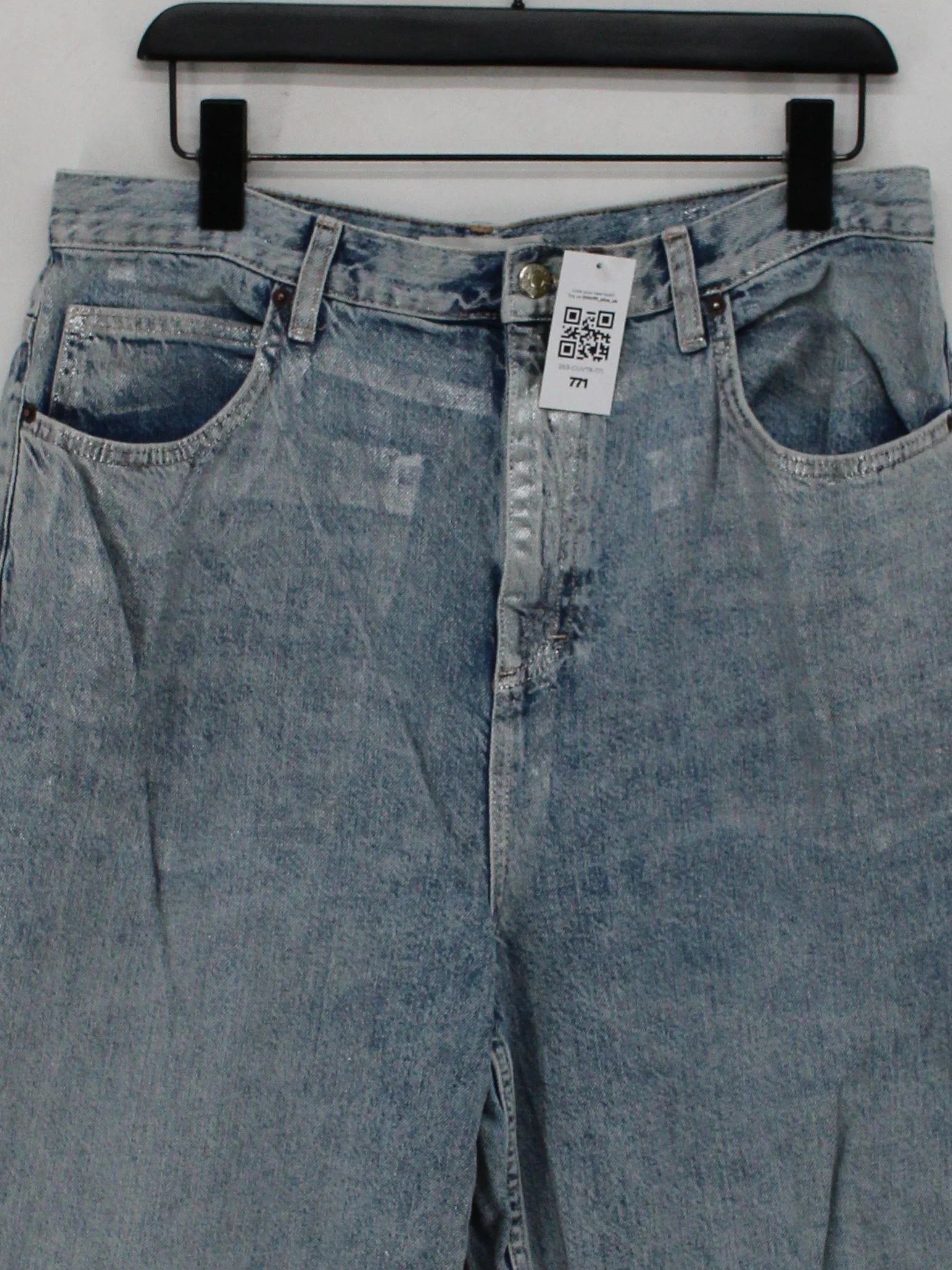 Topshop Men's Jeans W 34 in; L 34 in Blue Cotton with Polyester, Cotton Wide-Leg - Image 3
