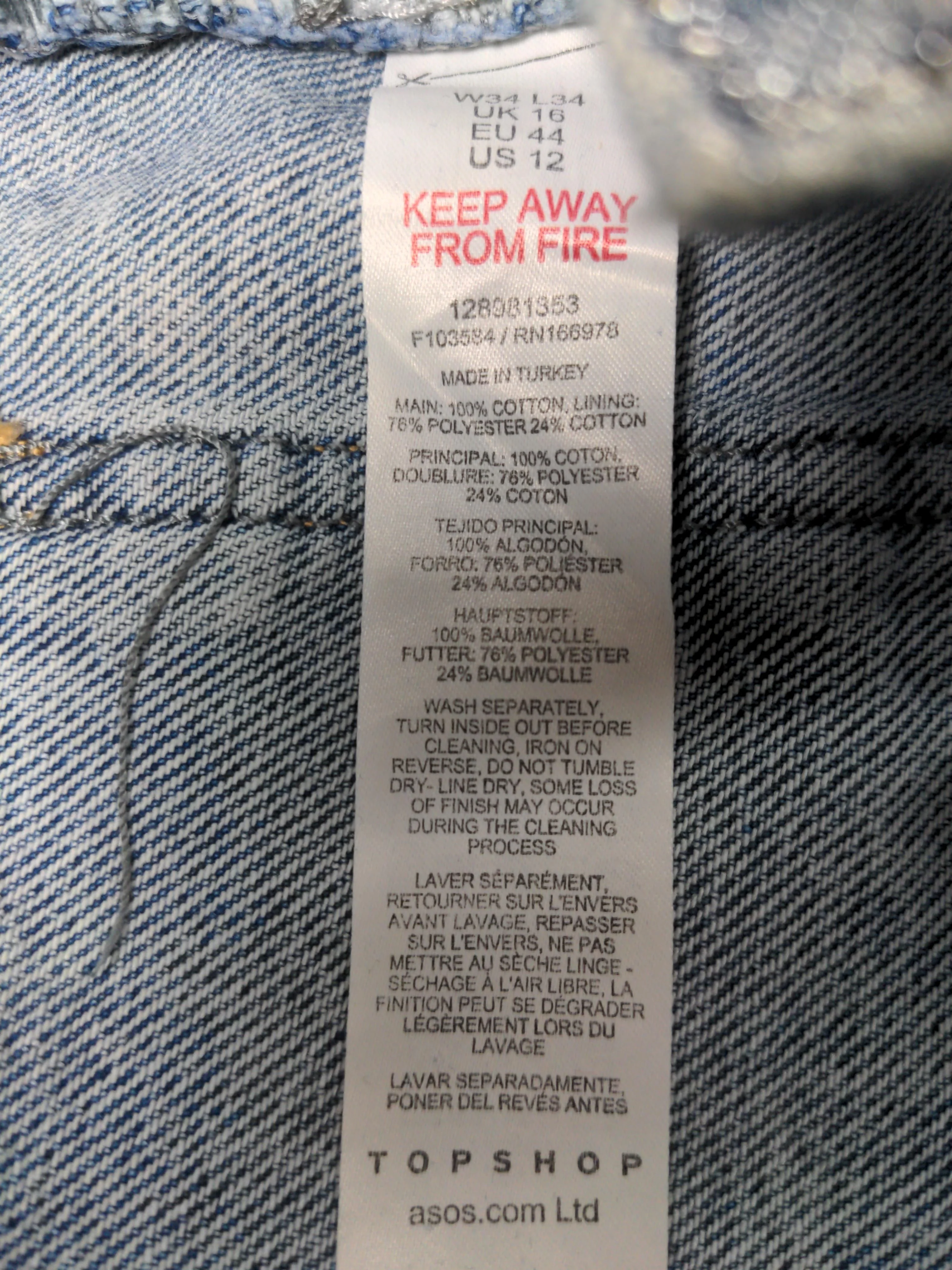 Topshop Men's Jeans W 34 in; L 34 in Blue Cotton with Polyester, Cotton Wide-Leg - Image 6