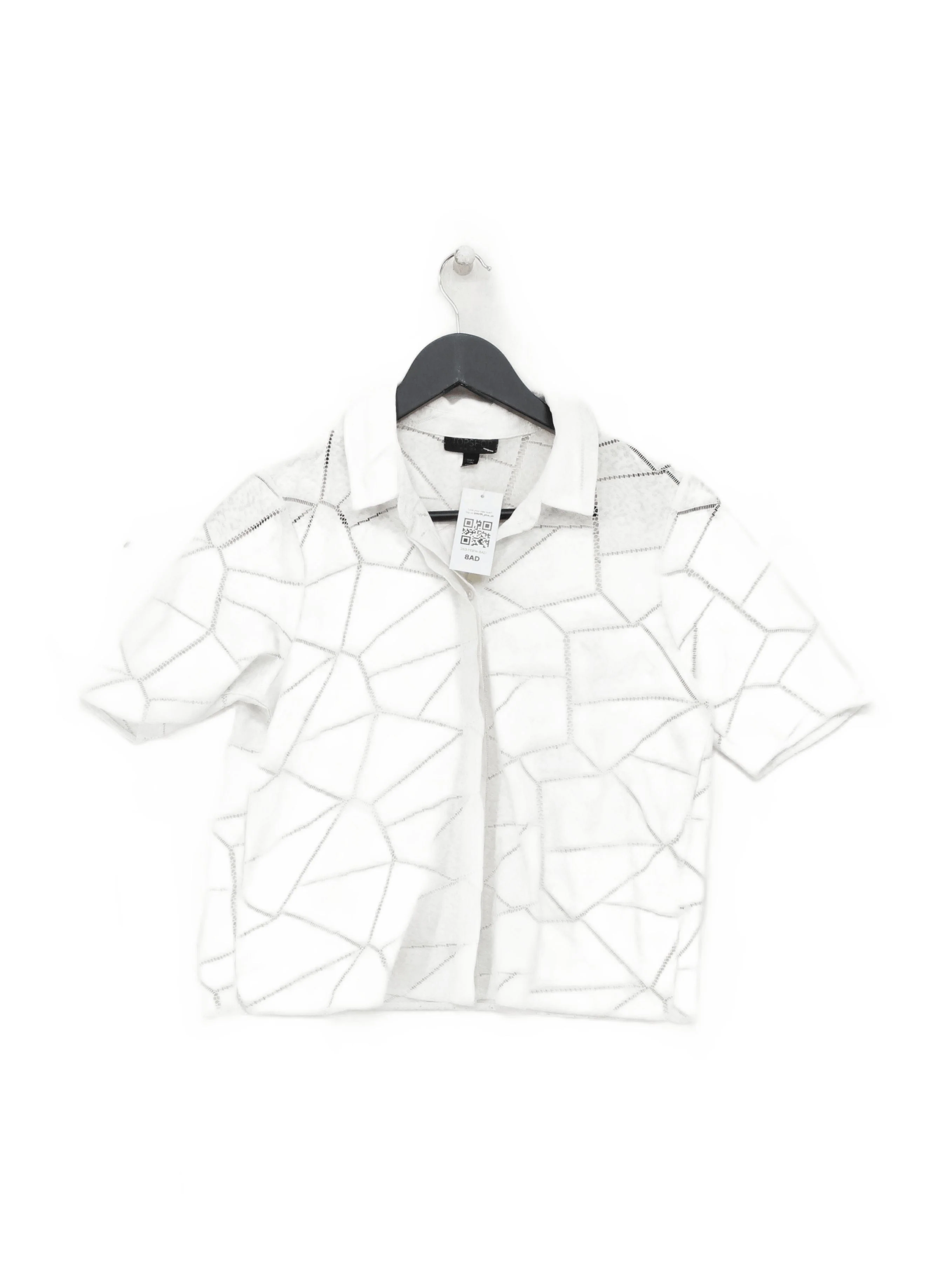 Topshop Men's Shirt S White Geometric 100% Polyester Basic