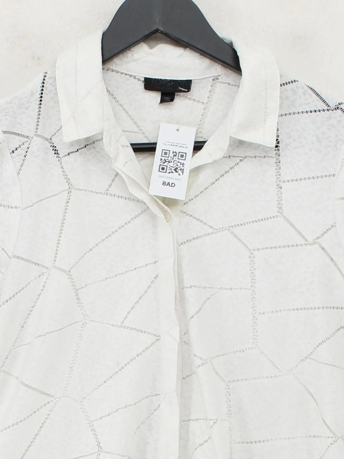 Topshop Men's Shirt S White Geometric 100% Polyester Basic - Image 3