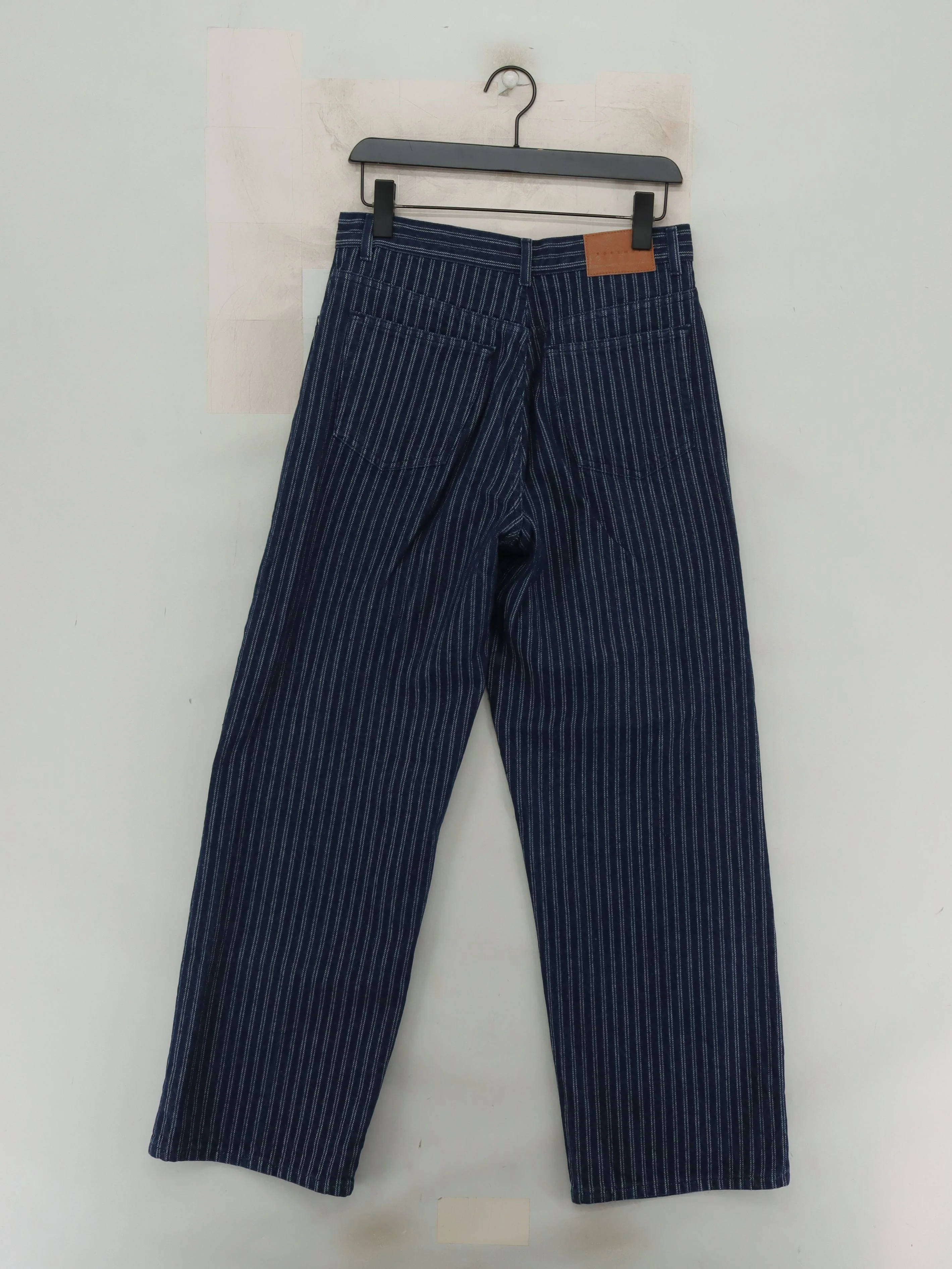 Topshop Men's Trousers M Blue Striped 100% Cotton Wide-Leg Chino - Image 2