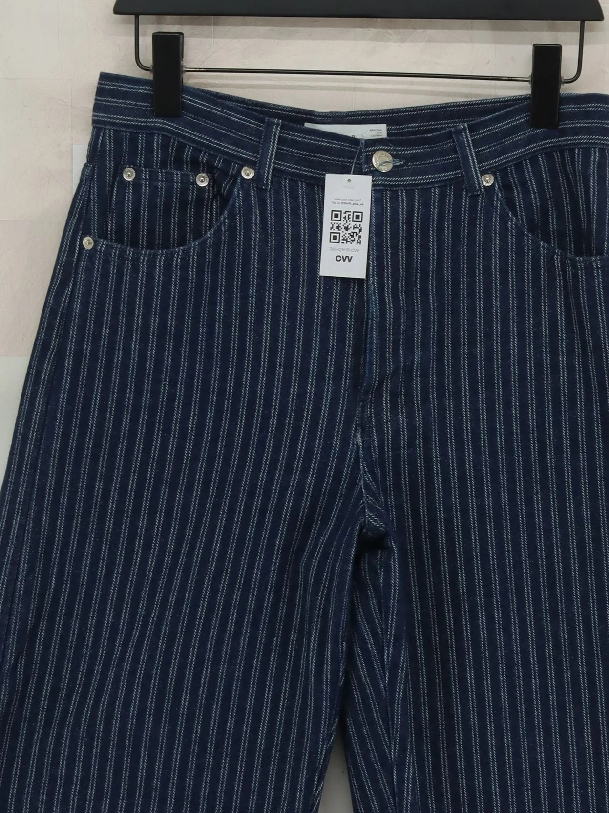 Topshop Men's Trousers M Blue Striped 100% Cotton Wide-Leg Chino - Image 3