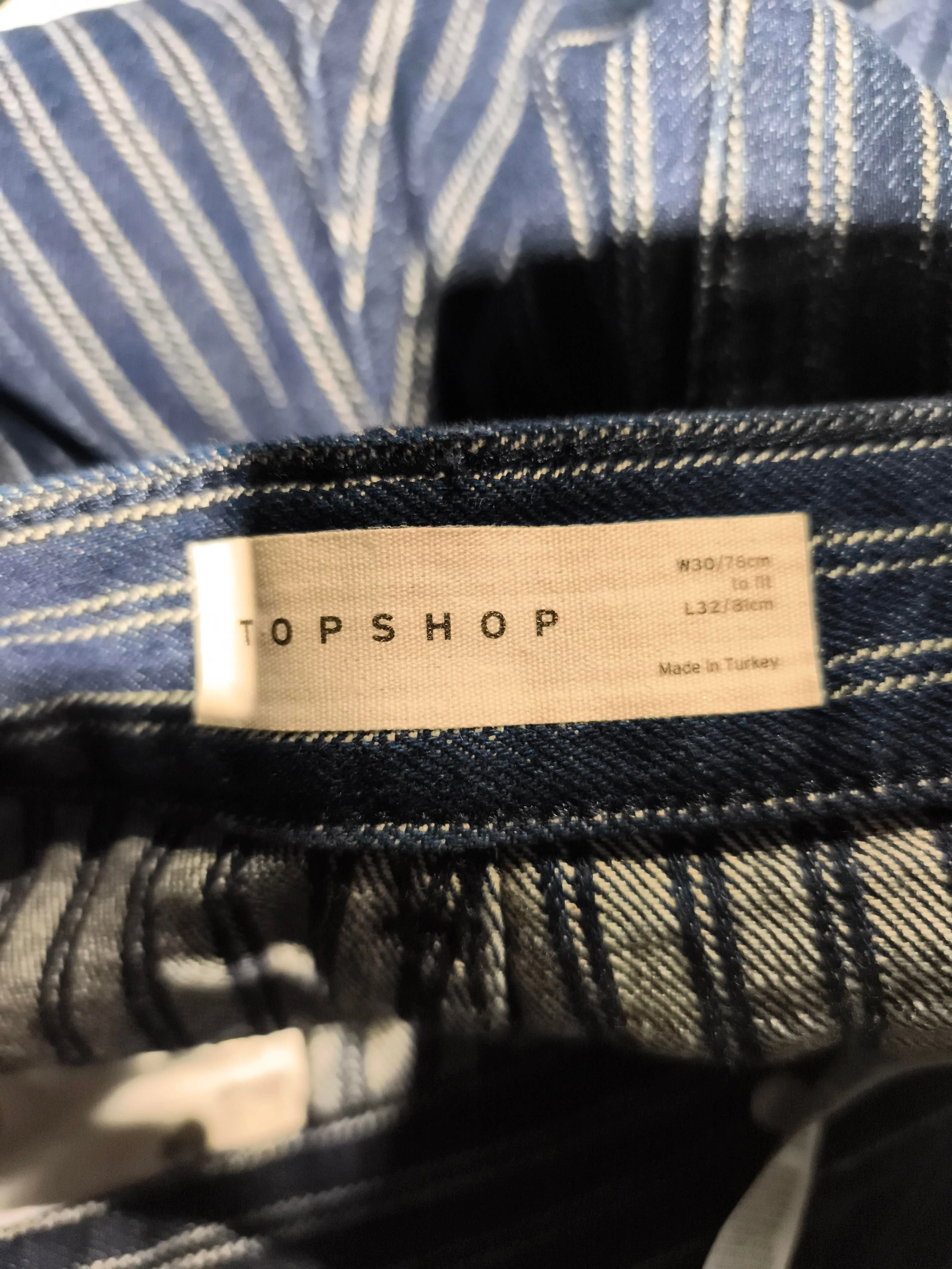 Topshop Men's Trousers M Blue Striped 100% Cotton Wide-Leg Chino - Image 5