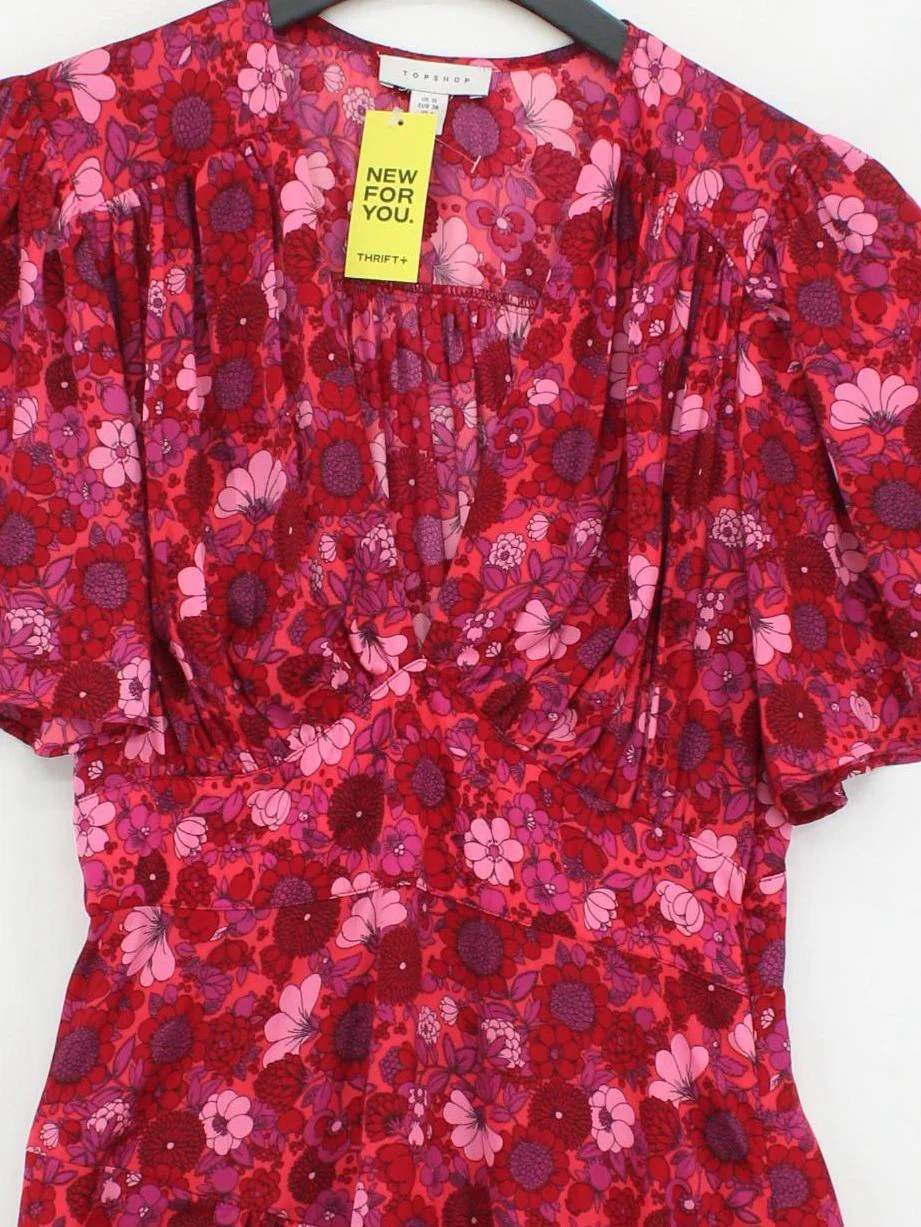 Topshop Shirt Midi Dress UK10 in Red - Image 3