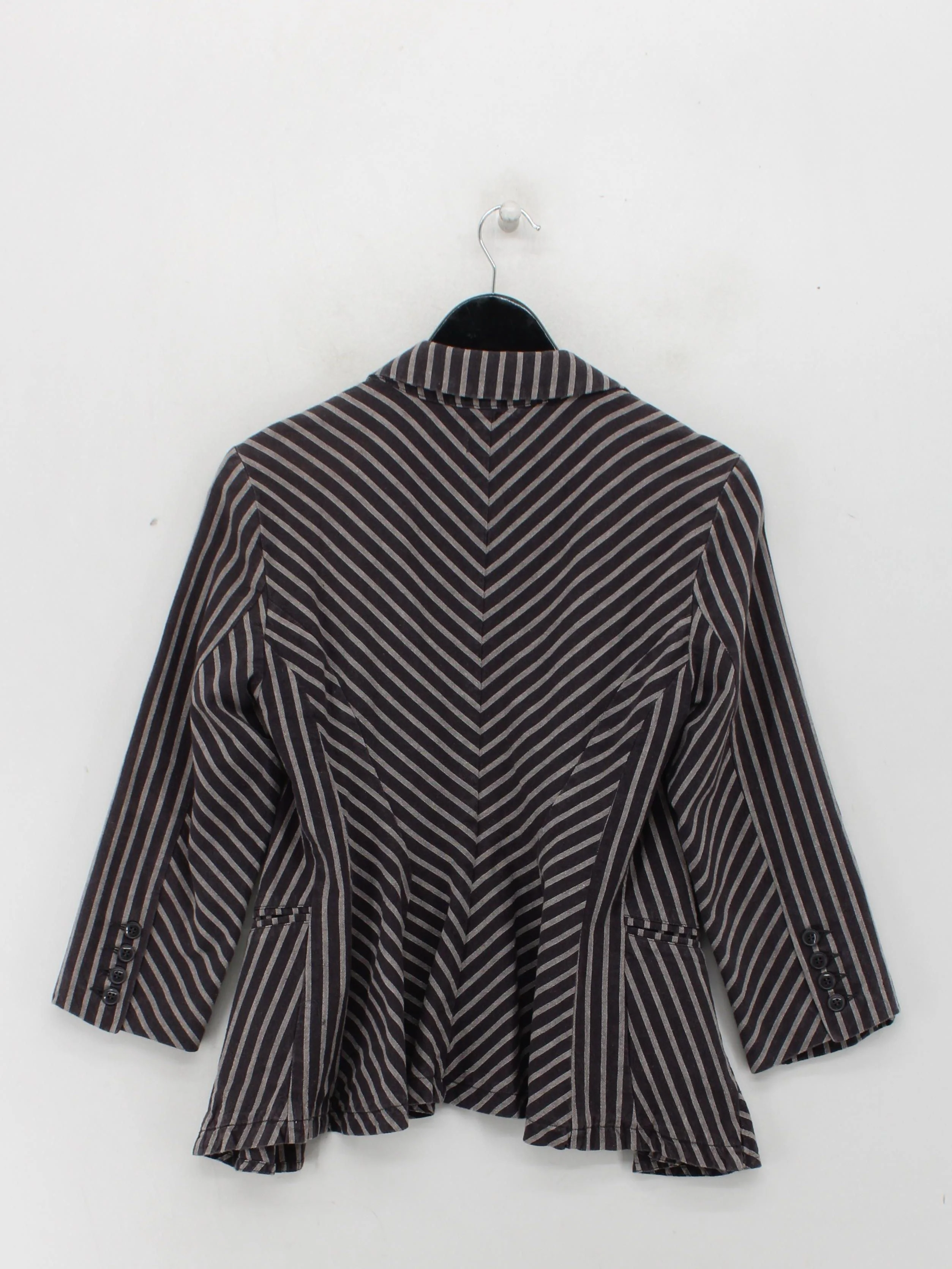 Topshop Women's Blazer UK 12 Grey Striped Cotton with Linen, Polyester Overcoat - Image 2