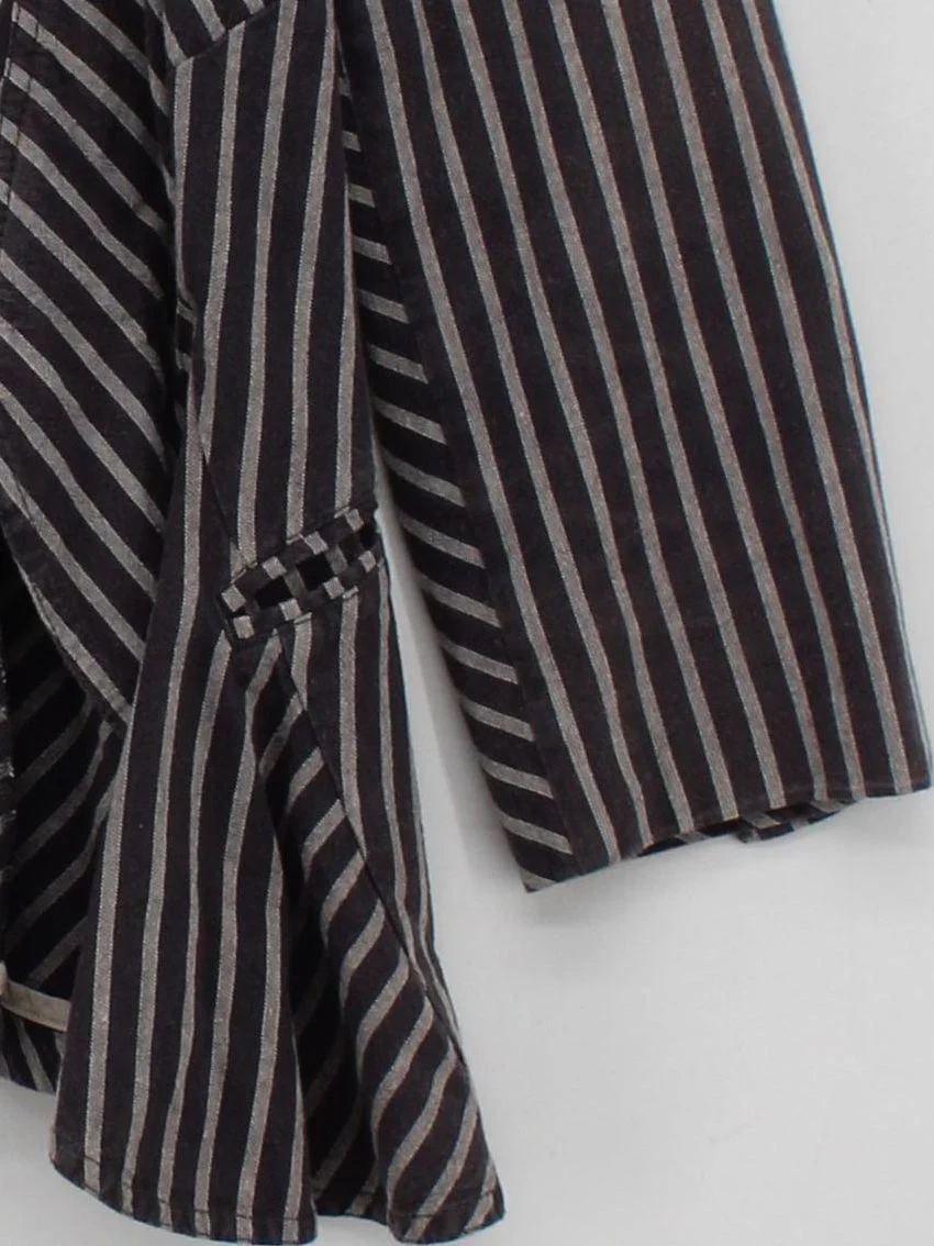 Topshop Women's Blazer UK 12 Grey Striped Cotton with Linen, Polyester Overcoat - Image 4
