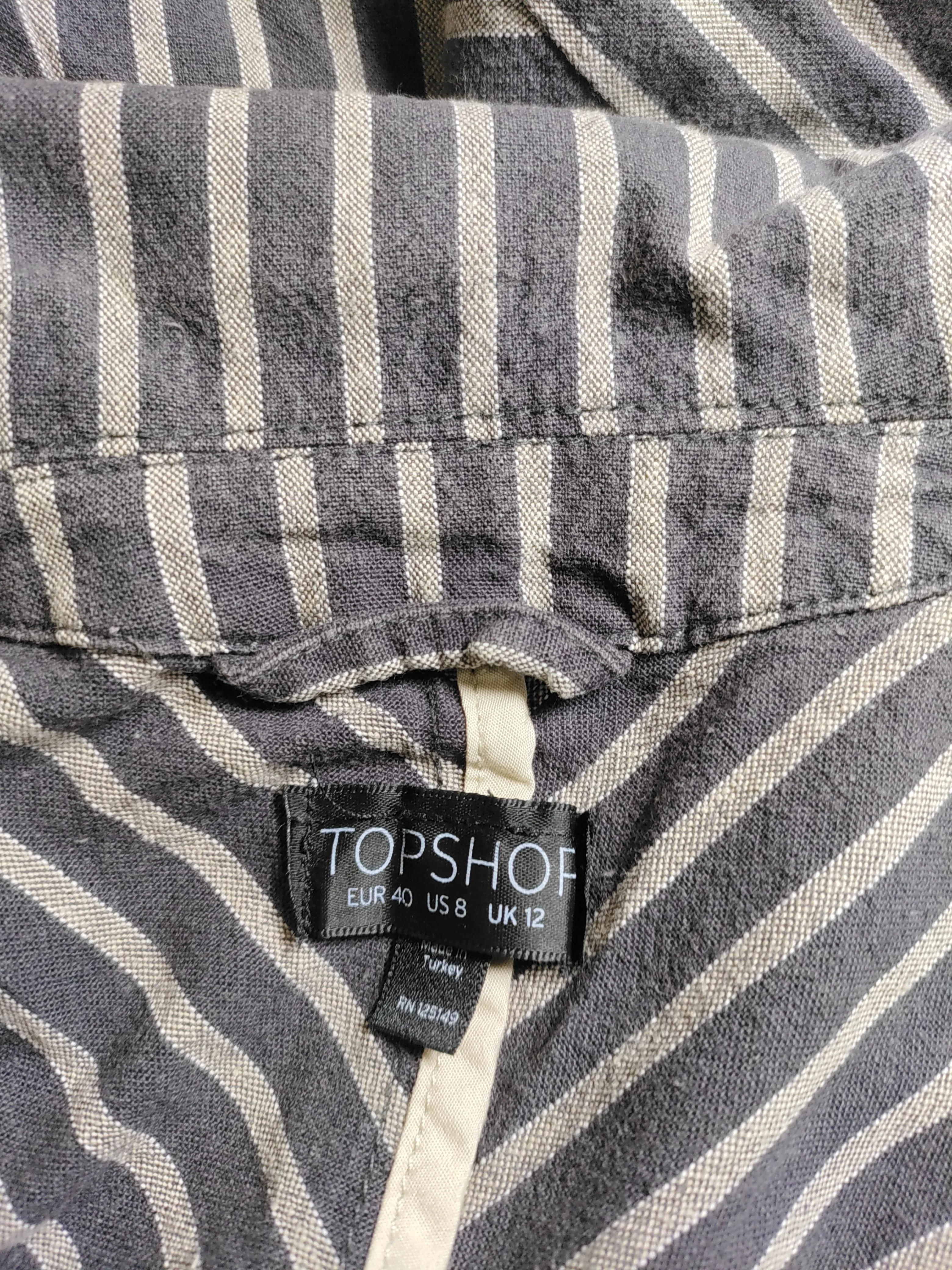 Topshop Women's Blazer UK 12 Grey Striped Cotton with Linen, Polyester Overcoat - Image 5