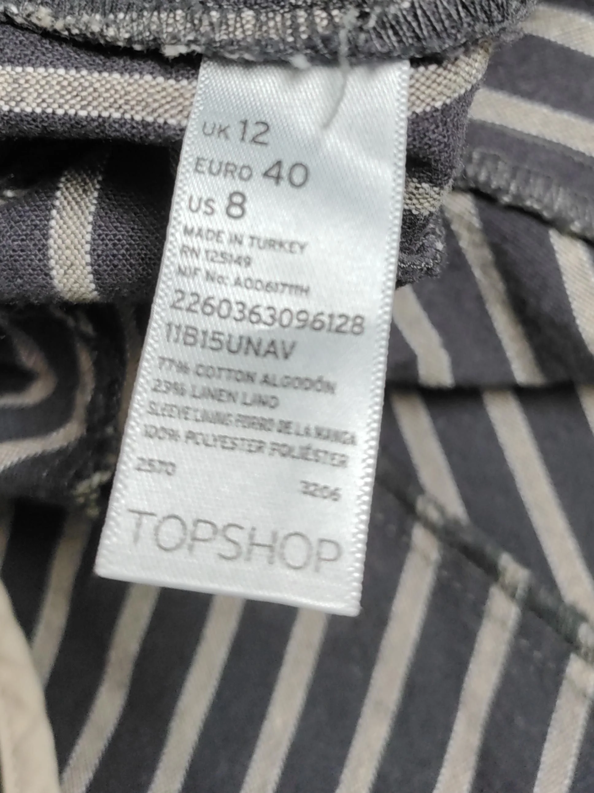 Topshop Women's Blazer UK 12 Grey Striped Cotton with Linen, Polyester Overcoat - Image 6