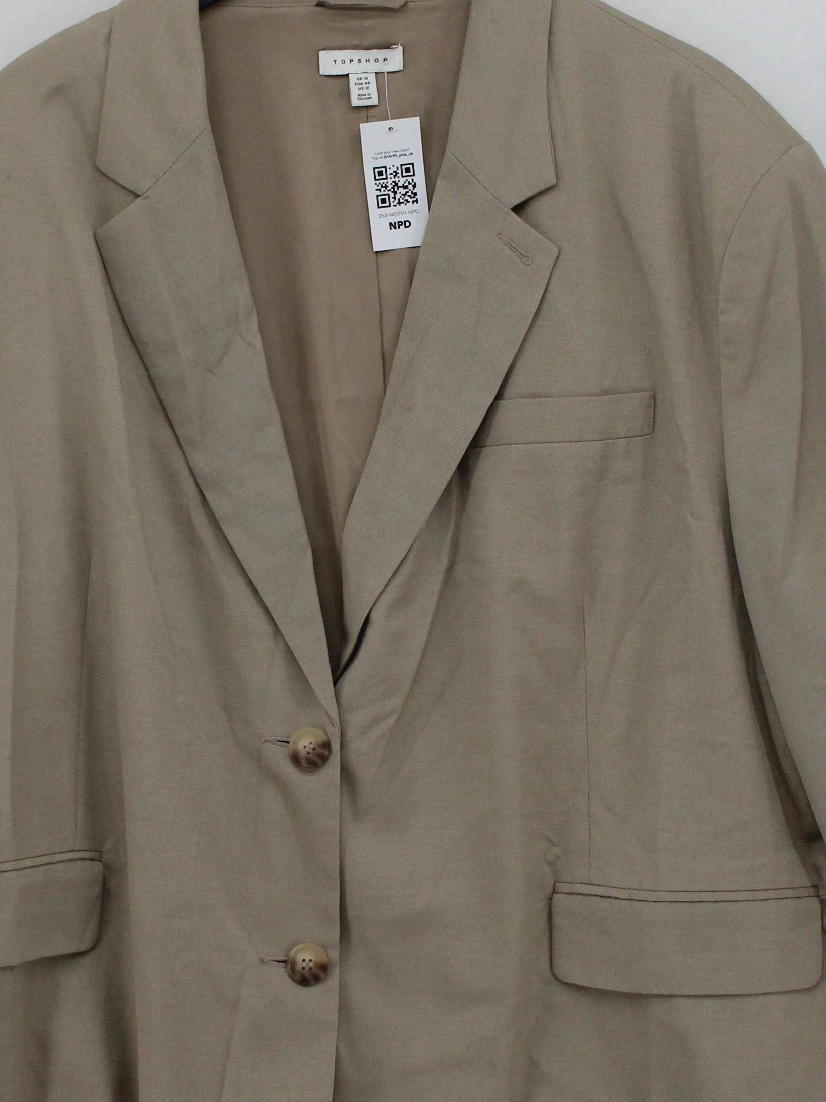 Topshop Women's Blazer UK 16 Tan Polyester with Viscose, Wool Overcoat - Image 3