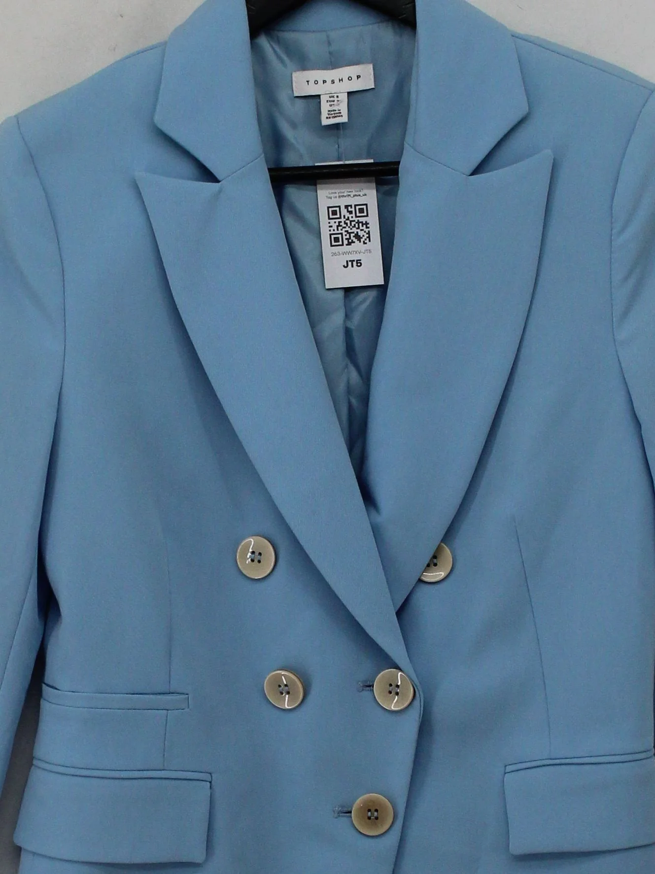 Topshop Women's Blazer UK 8 Blue Polyester with Elastane Overcoat - Image 3