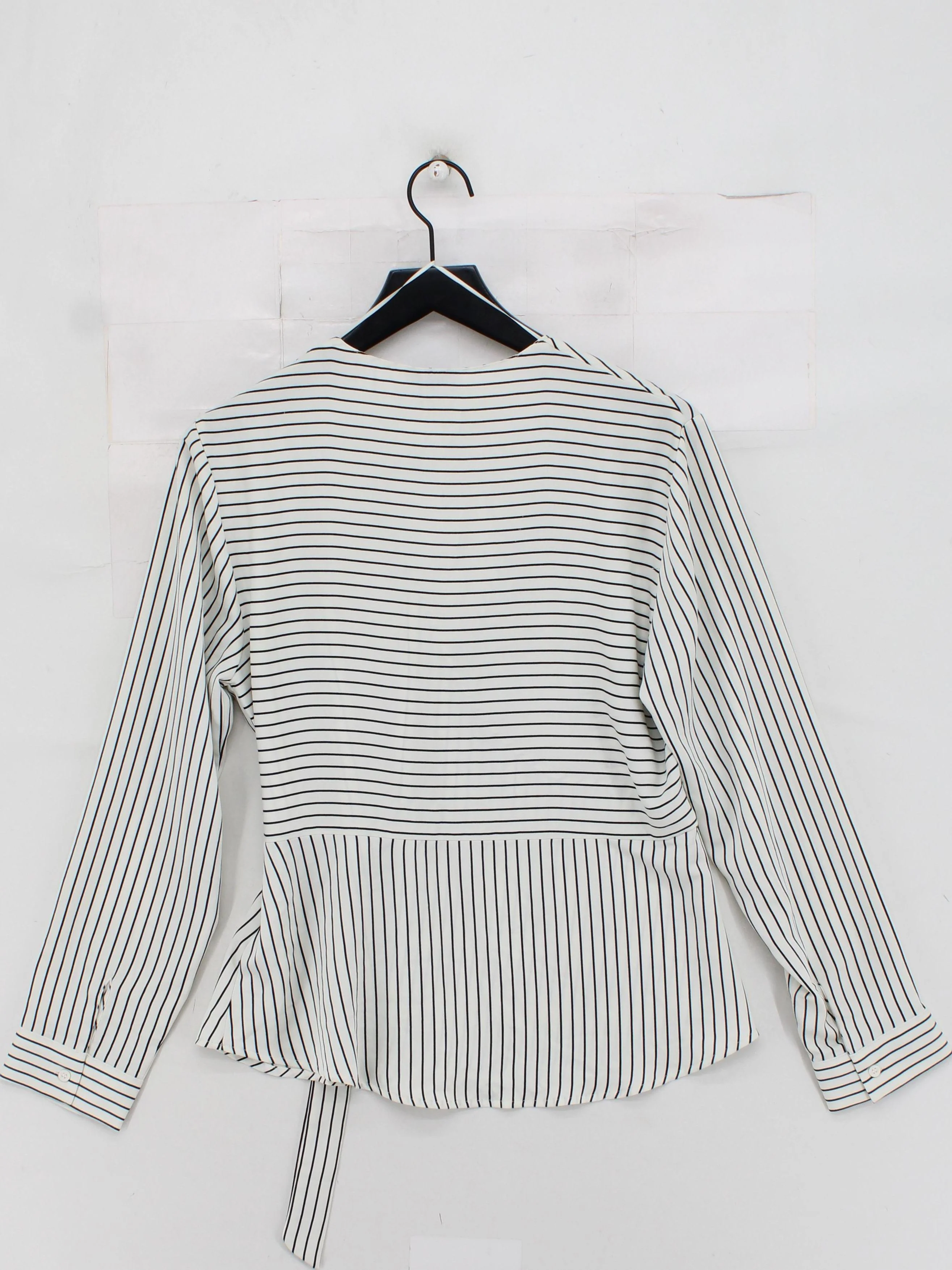 Topshop Women's Blouse L White Striped 100% Other Long Sleeve V-Neck Basic - Image 2